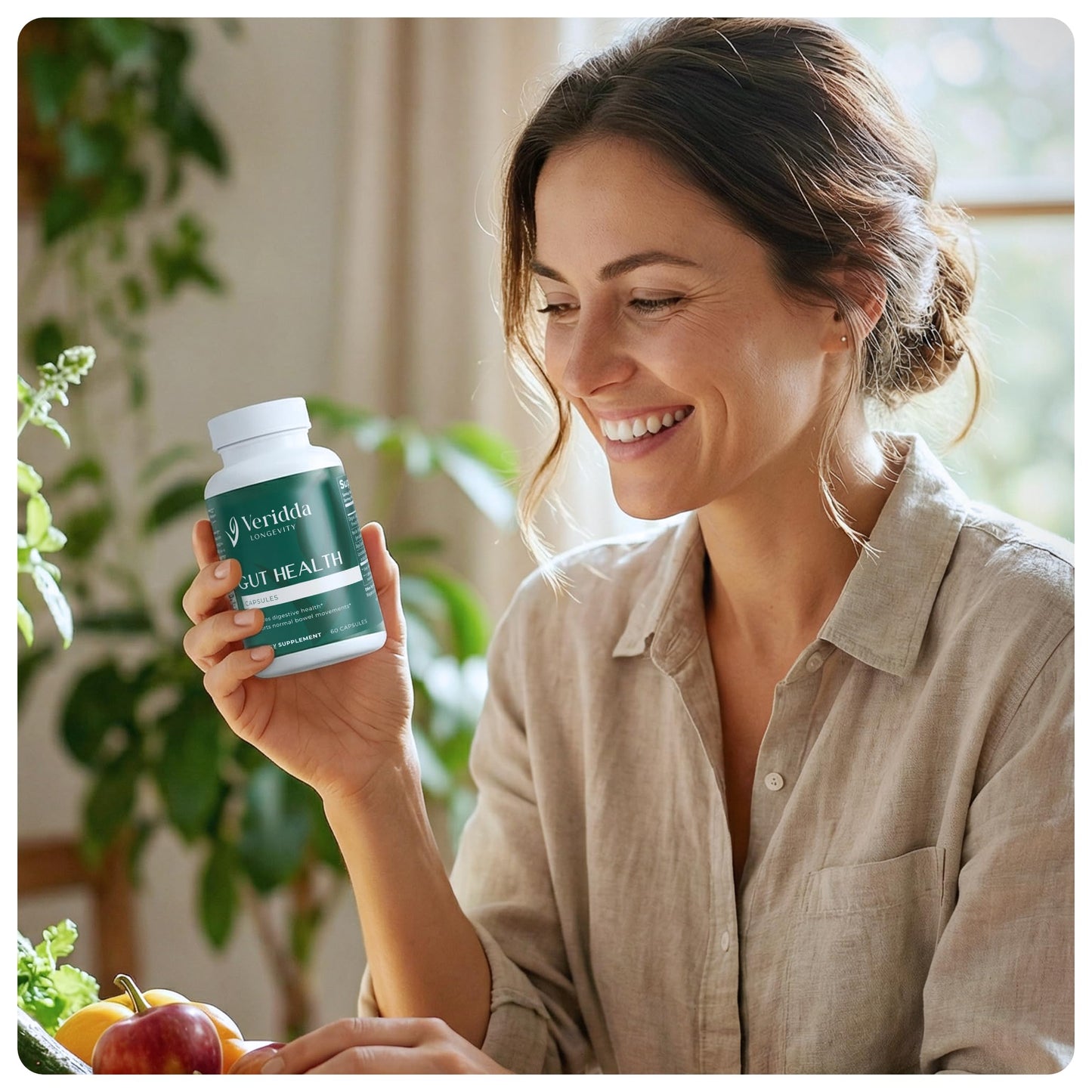Veridda Longevity Gut Health Supplement with Apple Cider Vinegar, Probiotics, Digestive Enzymes Capsules 60