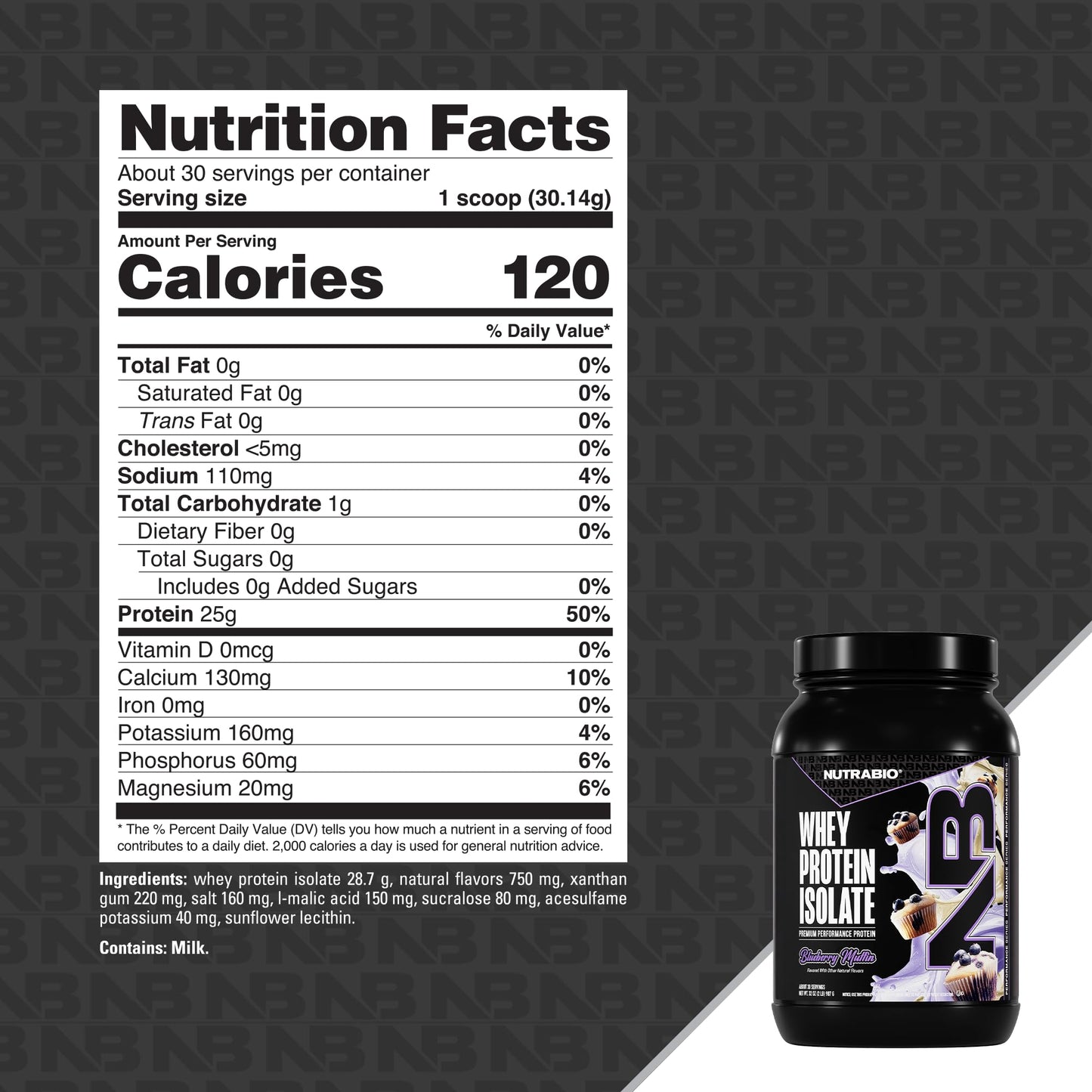 NutraBio 100% Whey Protein Isolate Protein Powder, Blueberry Muffin, 32 Servings