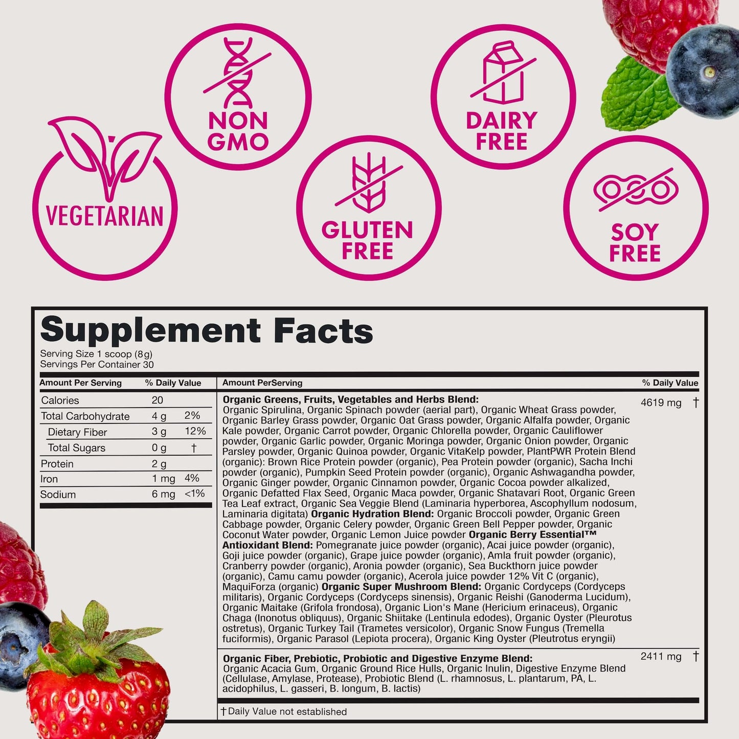 Zena Nutrition Organic Super Greens Powder, 30 Servings