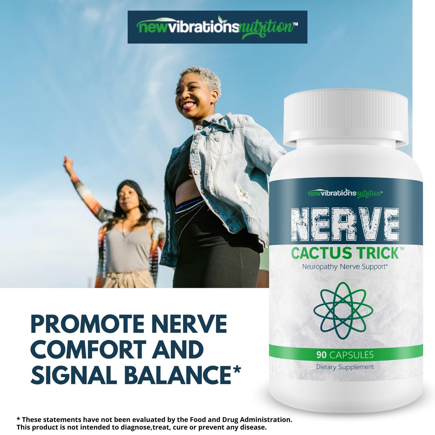 New Vibrations Nutrition Nerve Cactus Trick B12 Nerve Repair Neuropathy Support Capsule, 90 Count