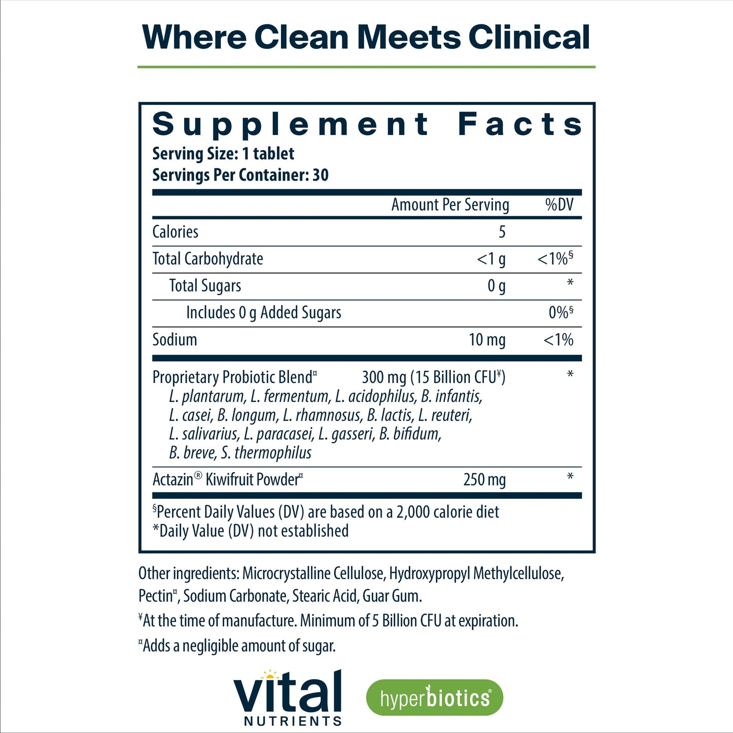 Hyperbiotics Vital Nutrients Pro-15 Advanced Probiotics for Women and Men, 30 Tablets
