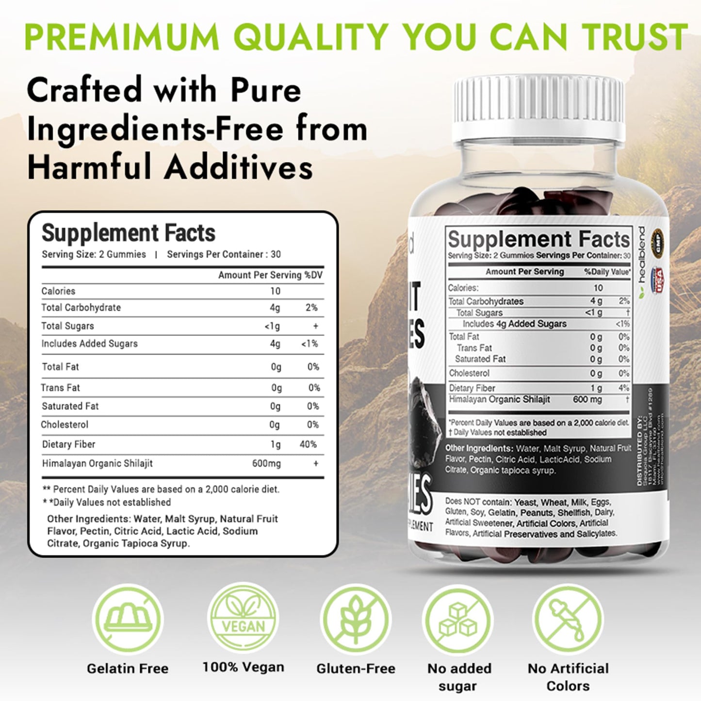 healblend Organic Himalayan Shilajit Gummies 600mg, Gummies, 60 Count