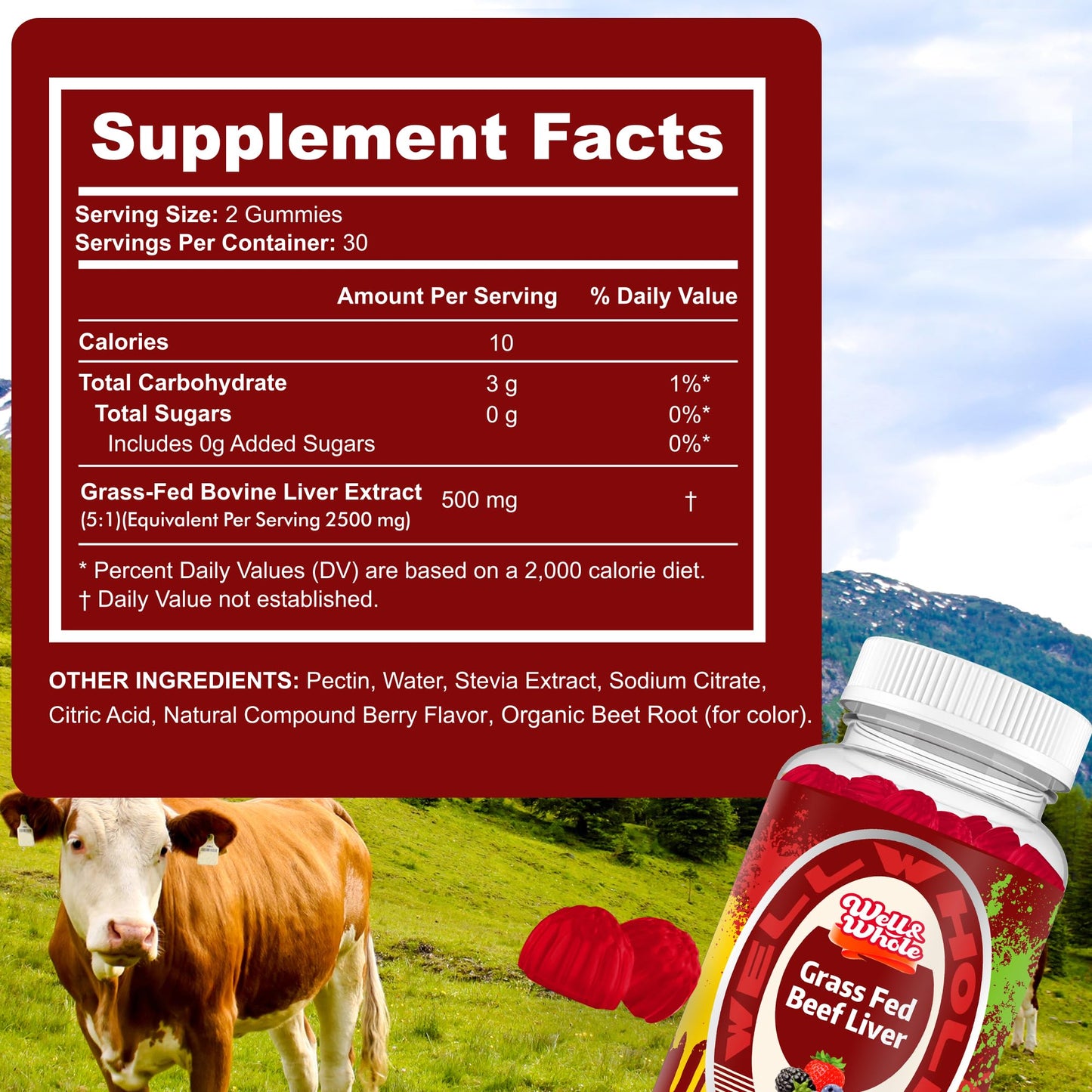 Well&Whole Grass Fed Beef Liver Gummies, 60 Count
