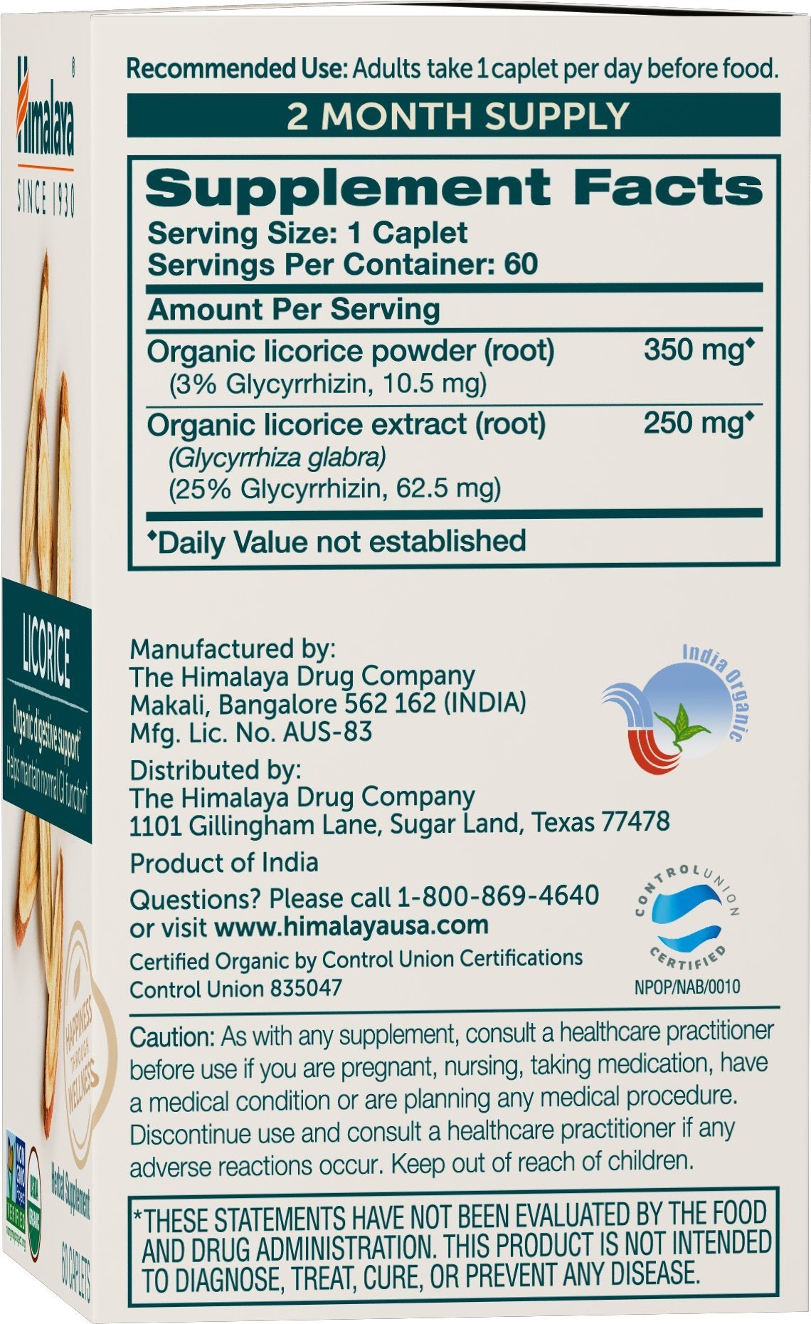 Himalaya Organic Licorice Caplets 60 Count