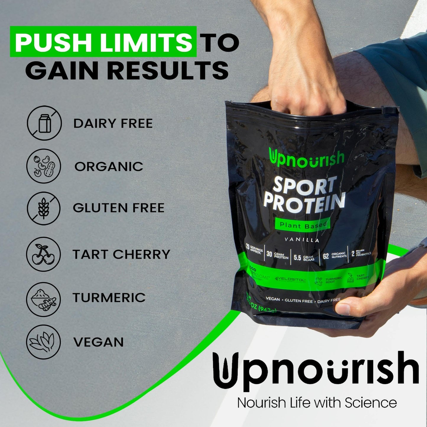 UpNourish Plant Based Sport Protein Powder Vanilla and Chocolate, 34.36