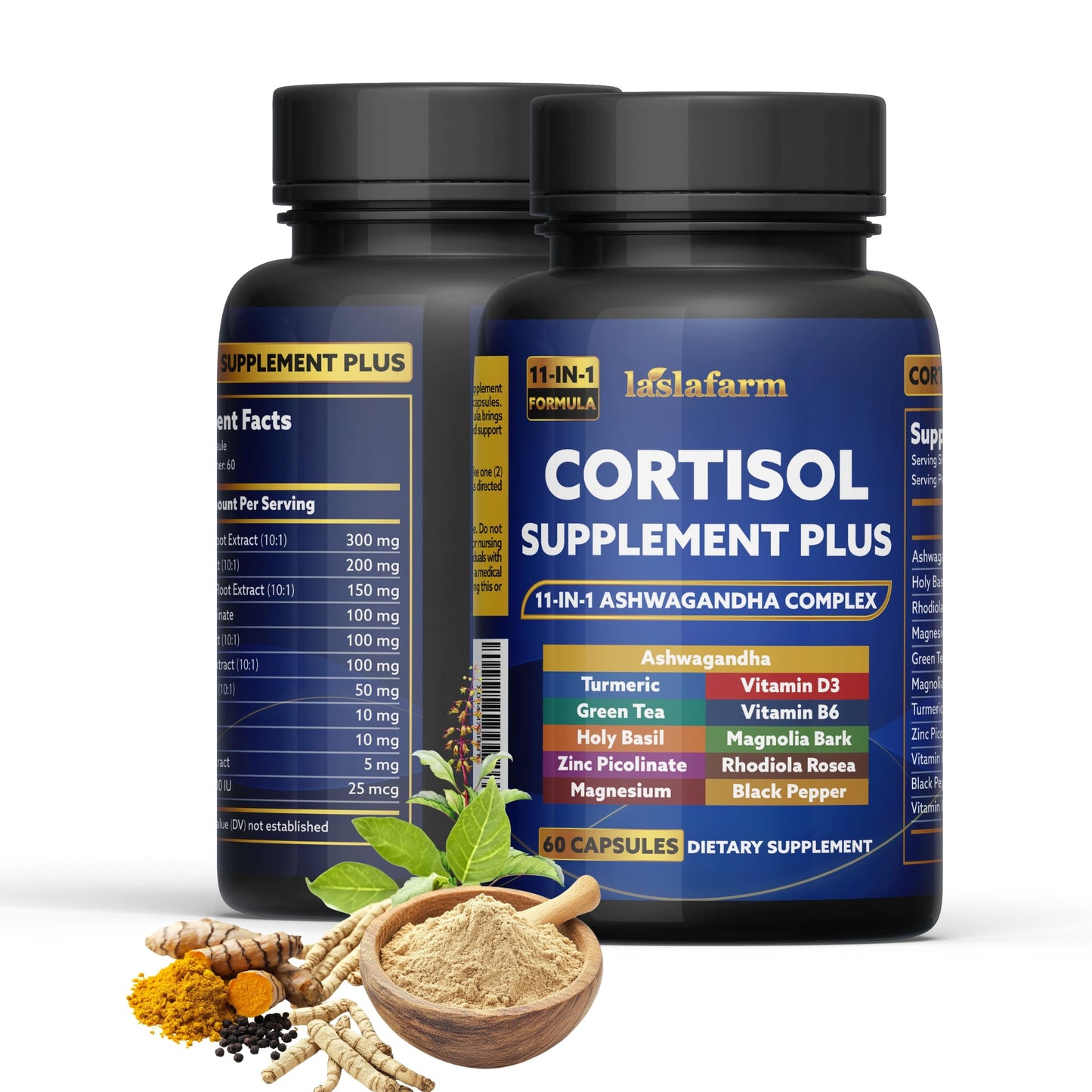 laslafarm 11in1 Cortisol Plus Ashwagandha & Natural Herbal Vitamin Blend Capsule, 60 Count