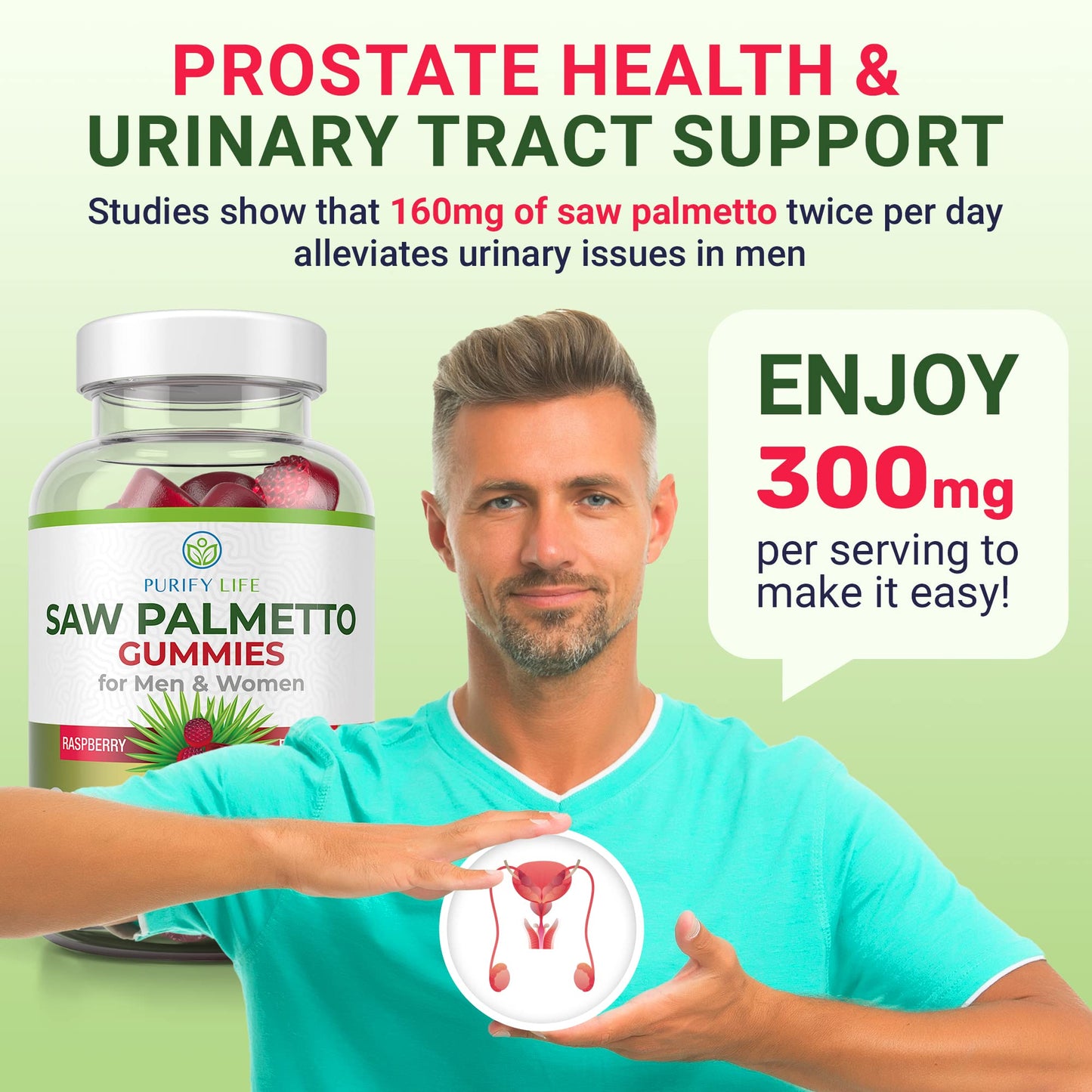 Purify Life Saw Palmetto Gummies for Men & Women - Saw Palmetto Extract Supplement for Hair Appearance, Hormone Balance & Prostate Wellness - Vegan Pectin Formula, Non-GMO, Gluten Free - 60 Count