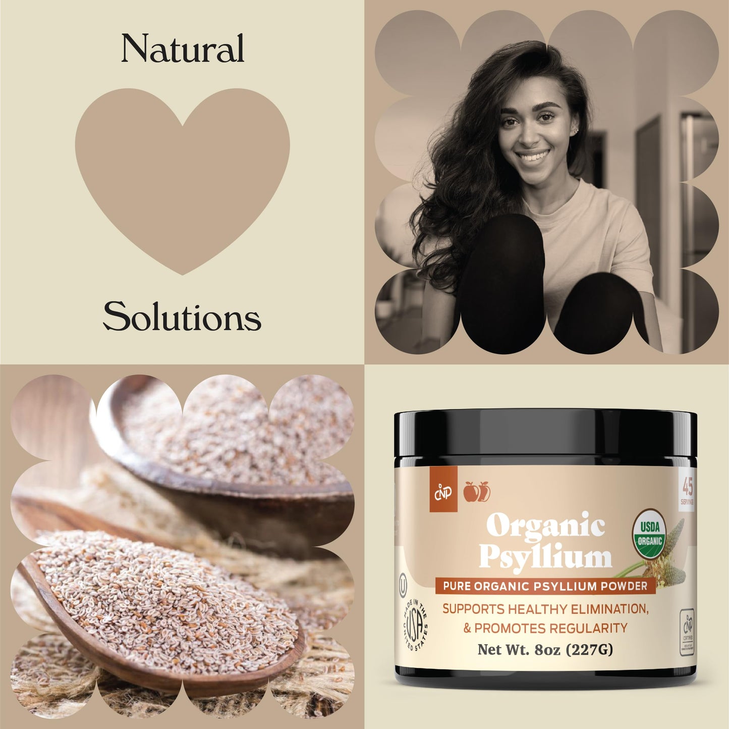 Complete Natural Products Organic Psyllium Husk Powder & Fiber Supplement Bulk Pure Organic Whole Unflavored Psyllium Seed, 8 Ounce