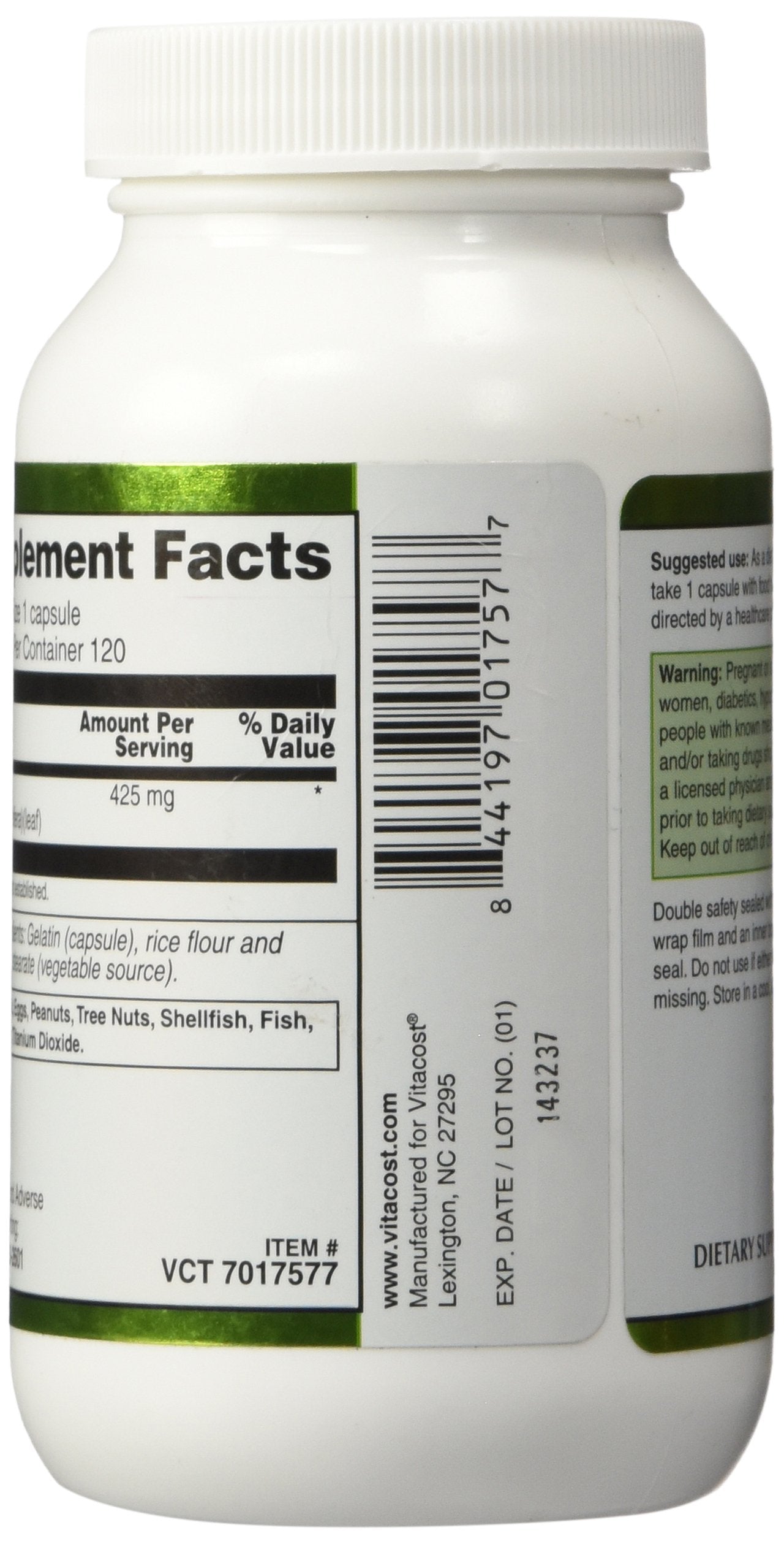 Vitacost Brand Moringa Oleifera 425 mg Capsules, 120 Count