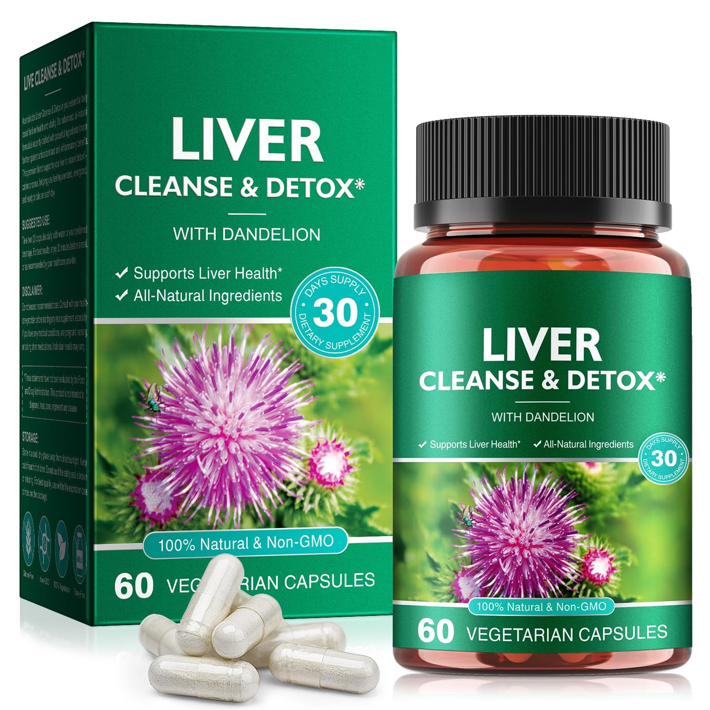 Ruduwu Liver Cleanse Detox & Repair - Health Liver Support Herbal Supplement with Milk Thistle, Burdock, Turmeric Curcumin, Dandelion, and More - Softgel, 60 count