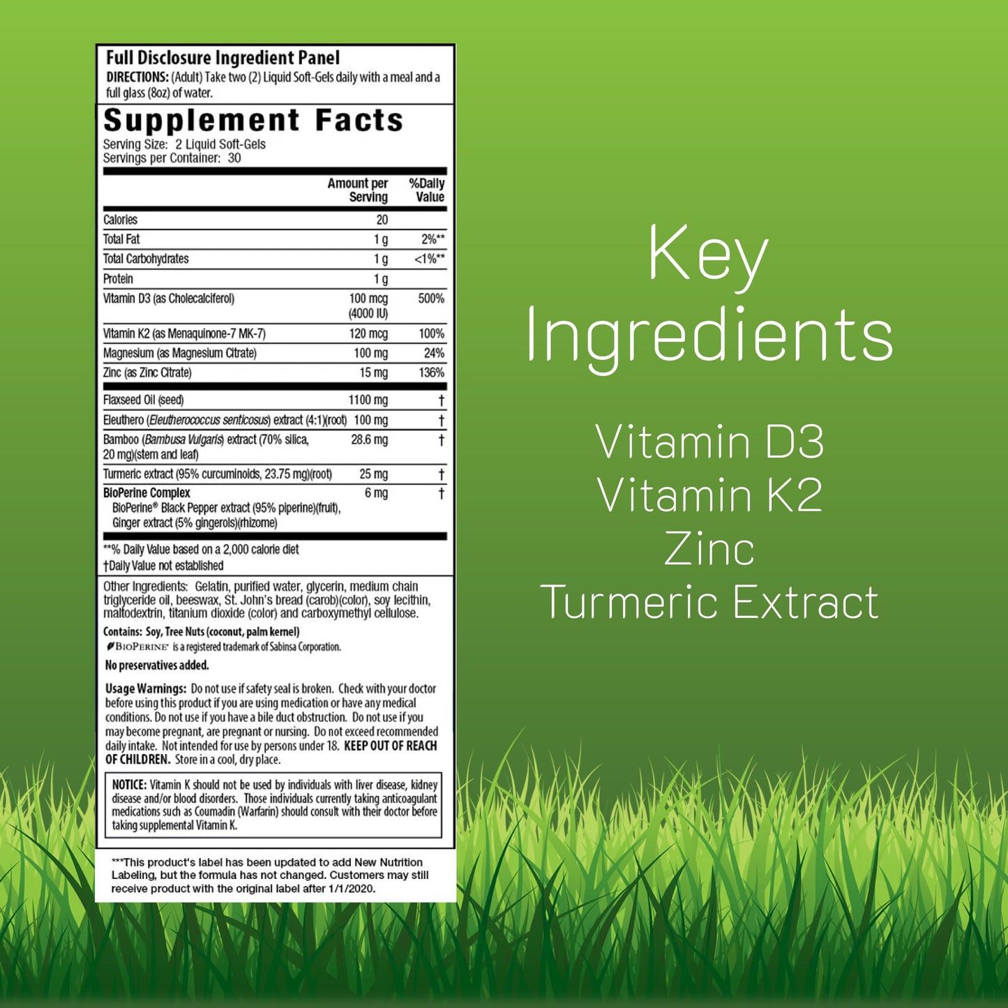 Irwin Naturals Mega D3 & K2 + Turmeric Extract High Potency Softgels, 60 Count