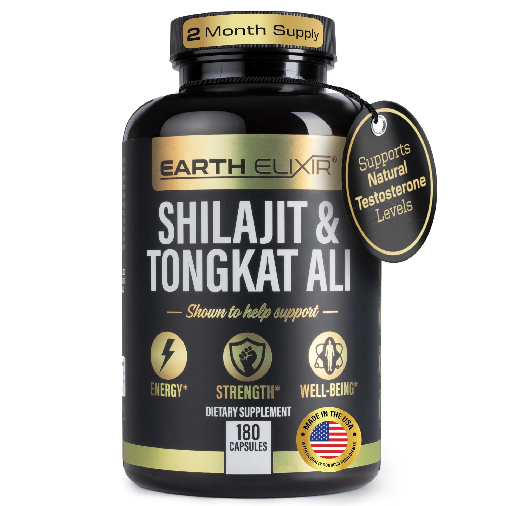 Earth Elixir Shilajit and Tongkat Ali Capsules, 180 Count