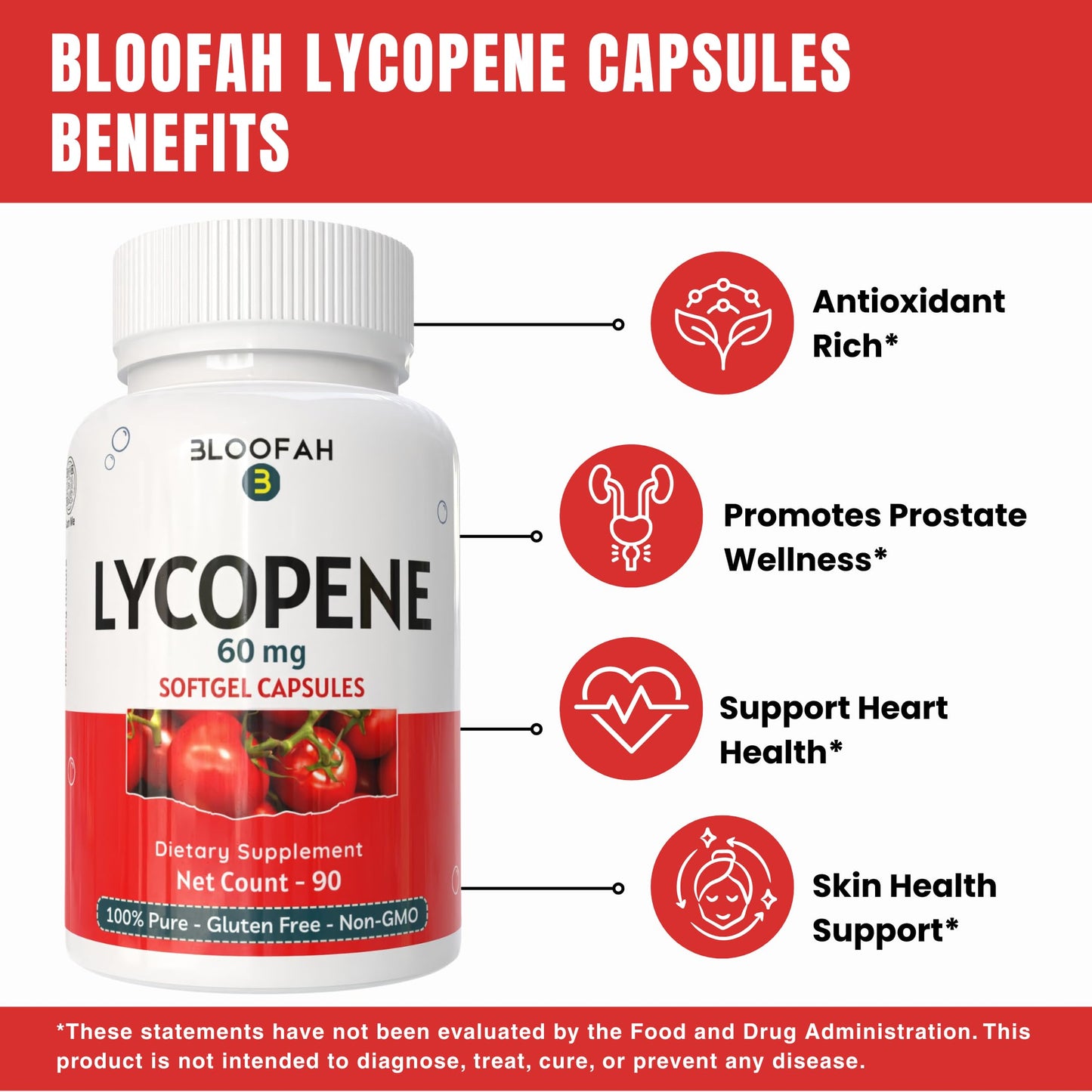 Bloofah Lycopene Supplement for Men 60mg Capsule 90 Count