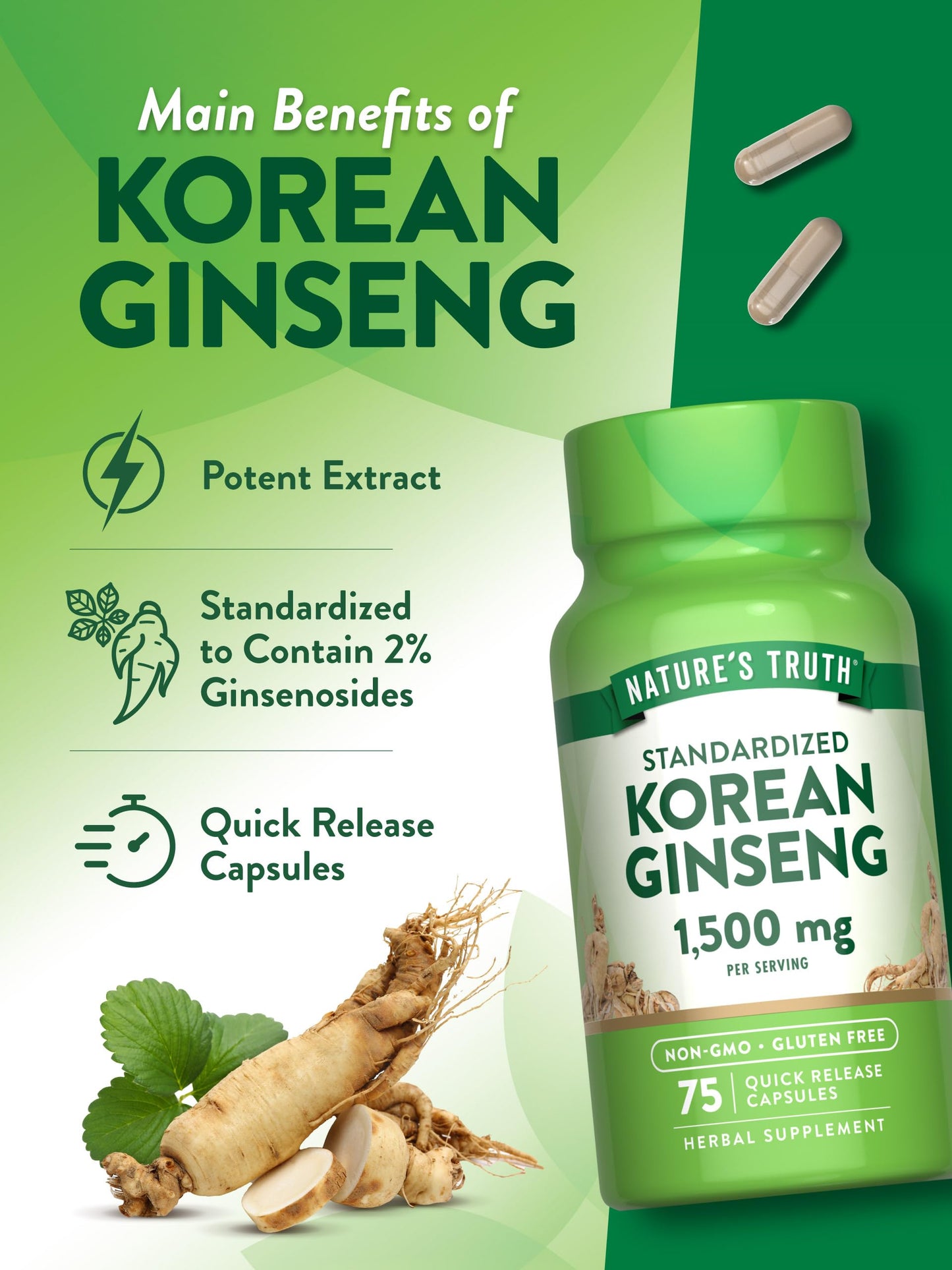 Nature's Truth Korean Ginseng Capsules 75 Count