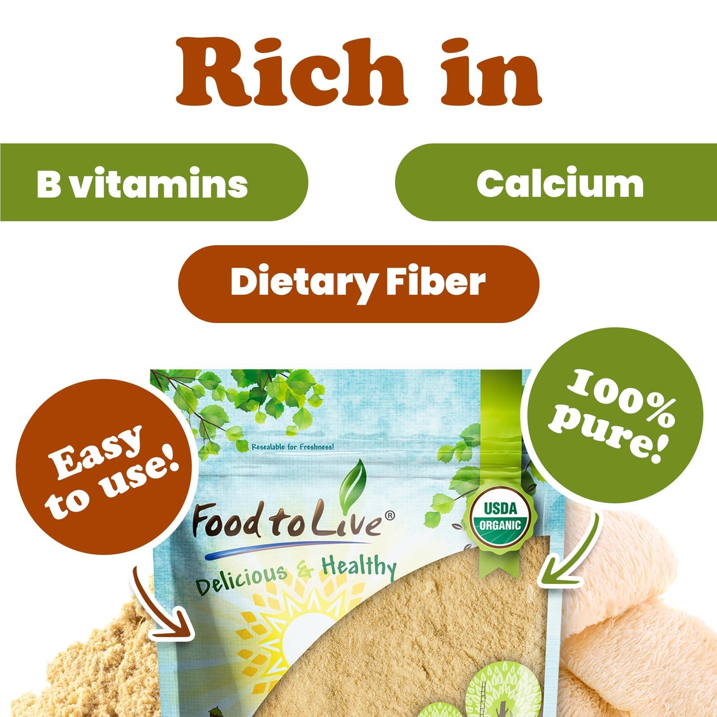 Food to Live Organic Lion's Mane Mushroom Powder, 256 Ounce
