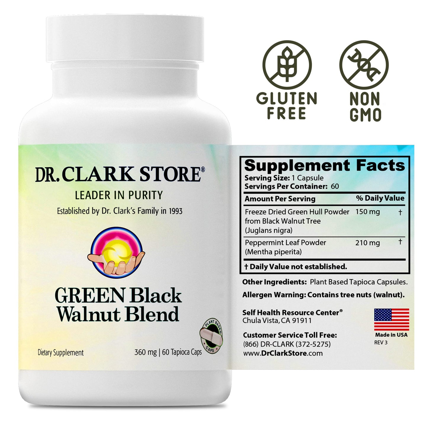 Dr Clark Store Green Black Walnut Dietary Supplement 360mg Capsule, 60 Count