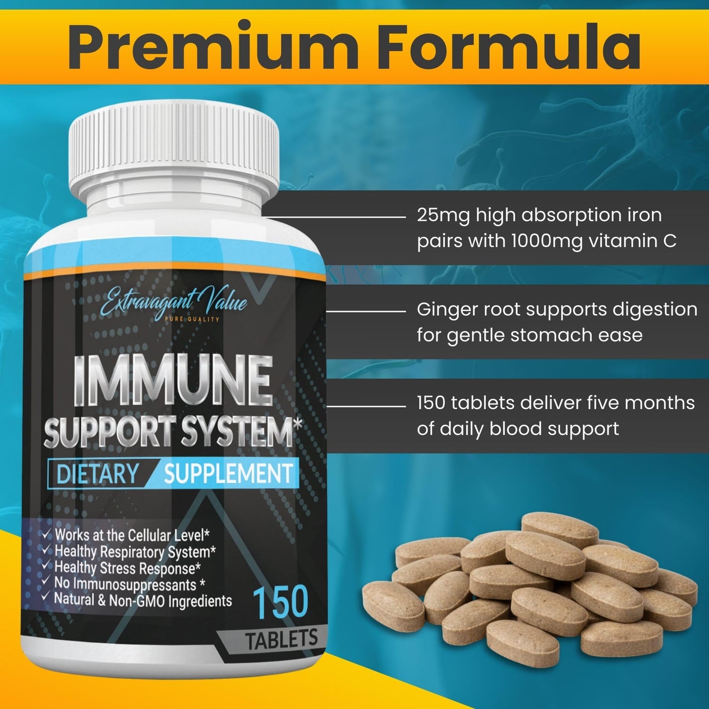 Extravagant Value Ferrous Fumarate Iron Supplement Tablet, 150 Count