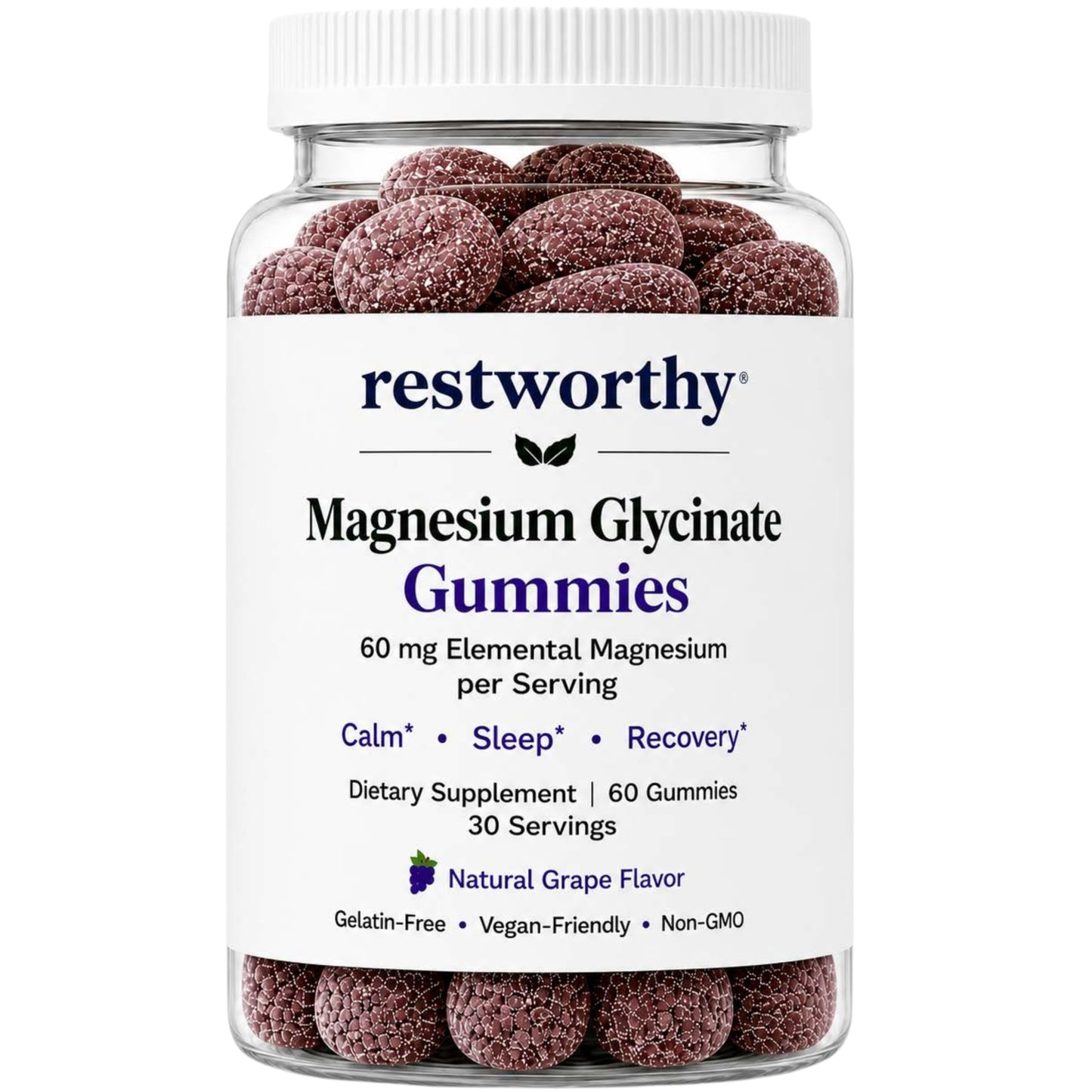 Restworthy Magnesium Glycinate Gummies for Sleep, Relaxation & Calm Support, 60 Gummies