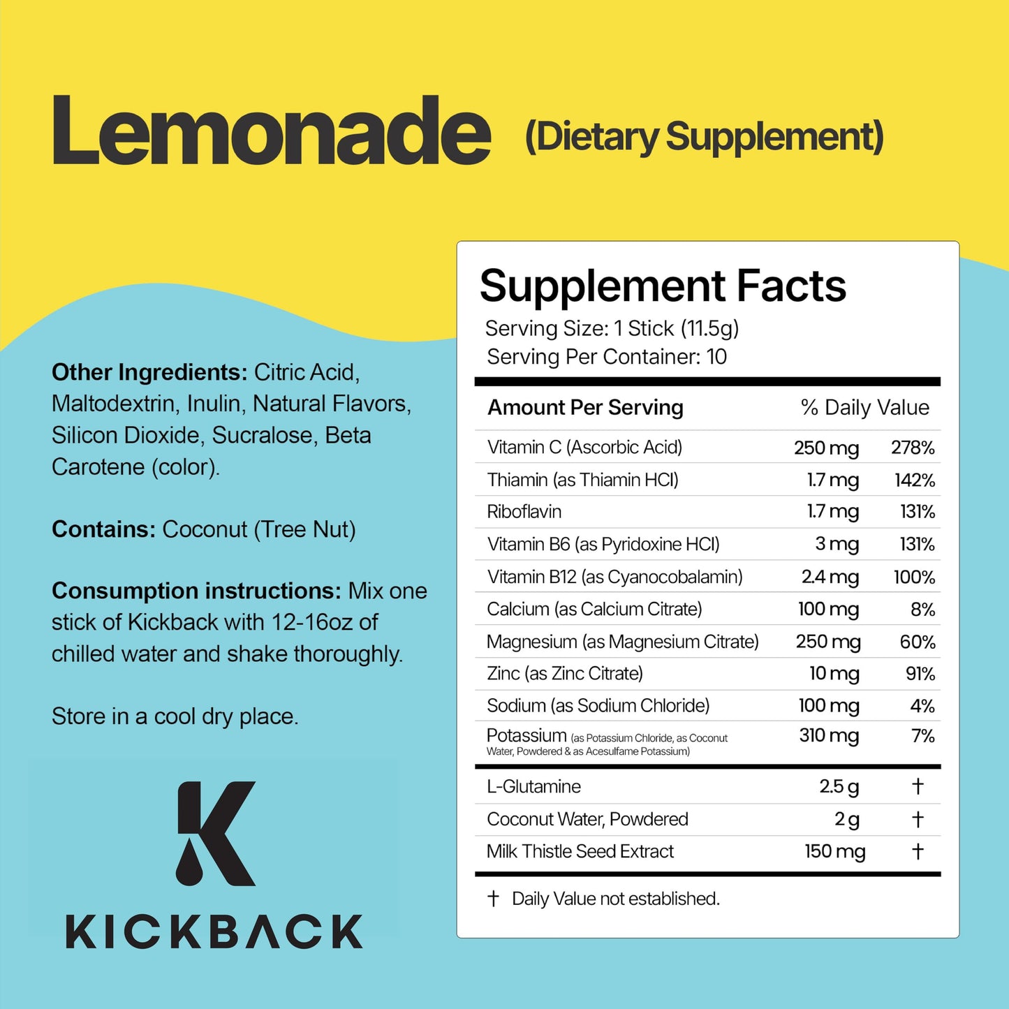 Kickback Morning Boost Lemonade Powder 10 Pack