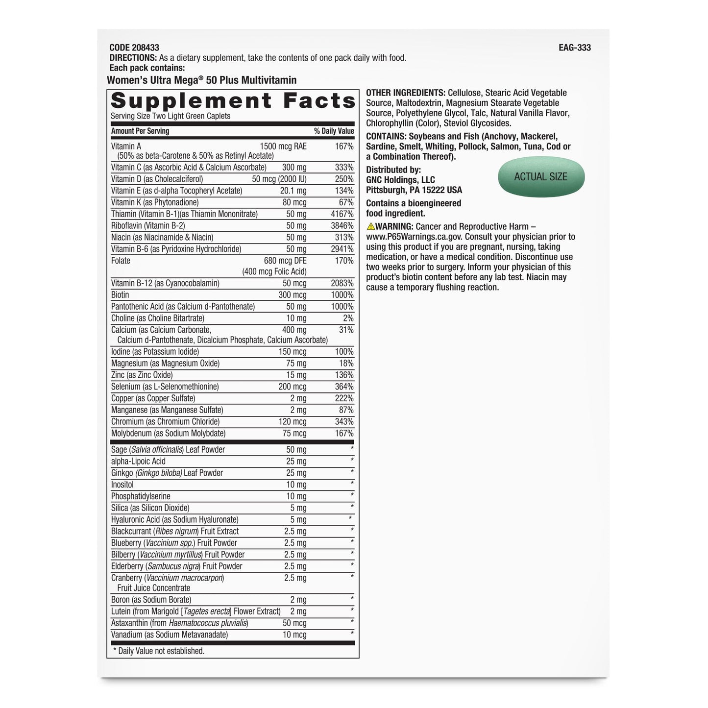 GNC Women's 50 Plus Vitapak Program Tablet, 30 Daily Packs