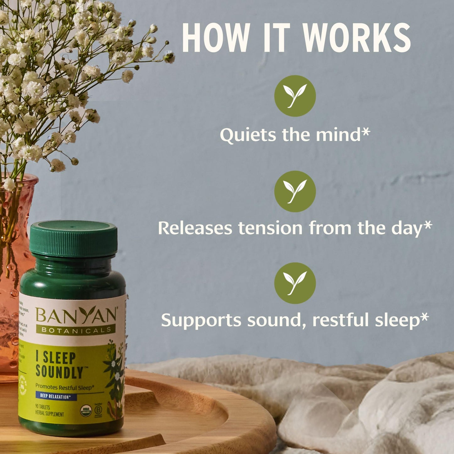Banyan Botanicals I Sleep Soundly Organic Deep Sleep Supplement with Ashwagandha, Valerian & Chamomile, 90 Tablets