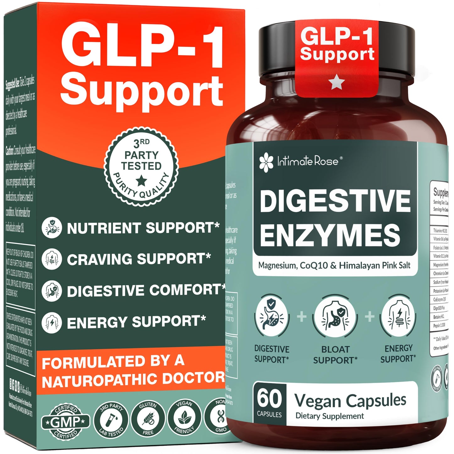 Intimate Rose GLP-1 Journey Support Supplement, Digestive Enzymes for Women, 60 Capsules