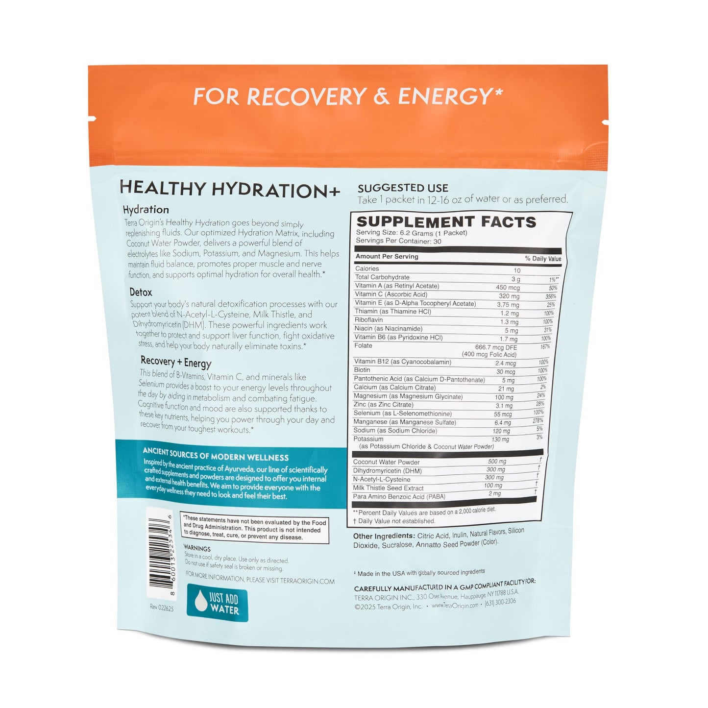 TERRA ORIGIN Healthy Hydration+ Tropical Splash Electrolyte Powder Packets, 6.56 Ounce