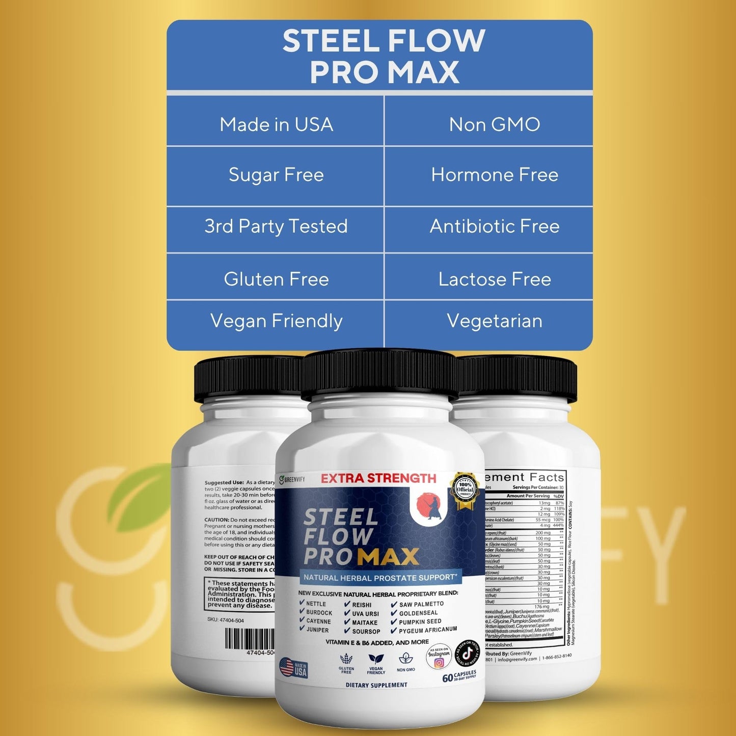 GREENVIFY Steel Flow Pro Max Natural Prostate Support Supplement Capsule, 120 Count