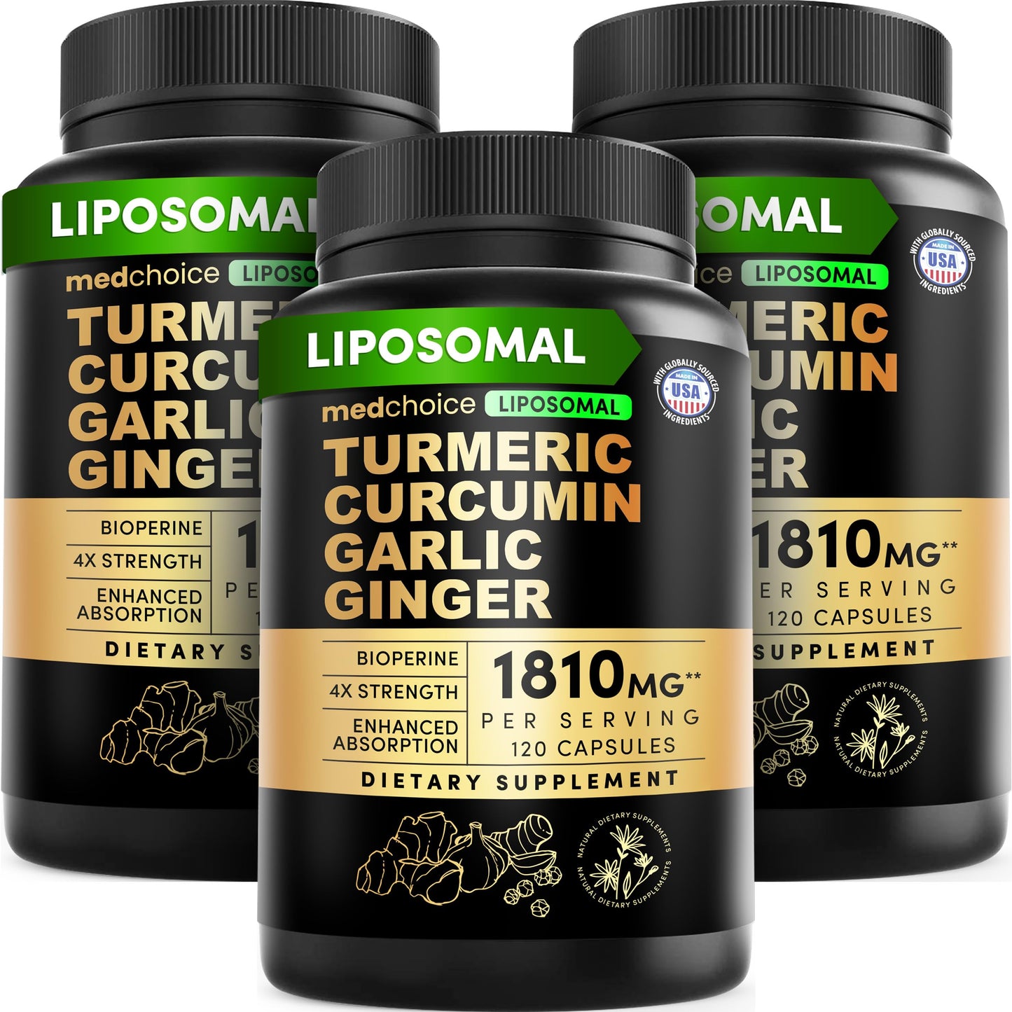 MEDCHOICE Liposomal Turmeric High-Absorption Curcumin with Black Pepper 360 Capsules