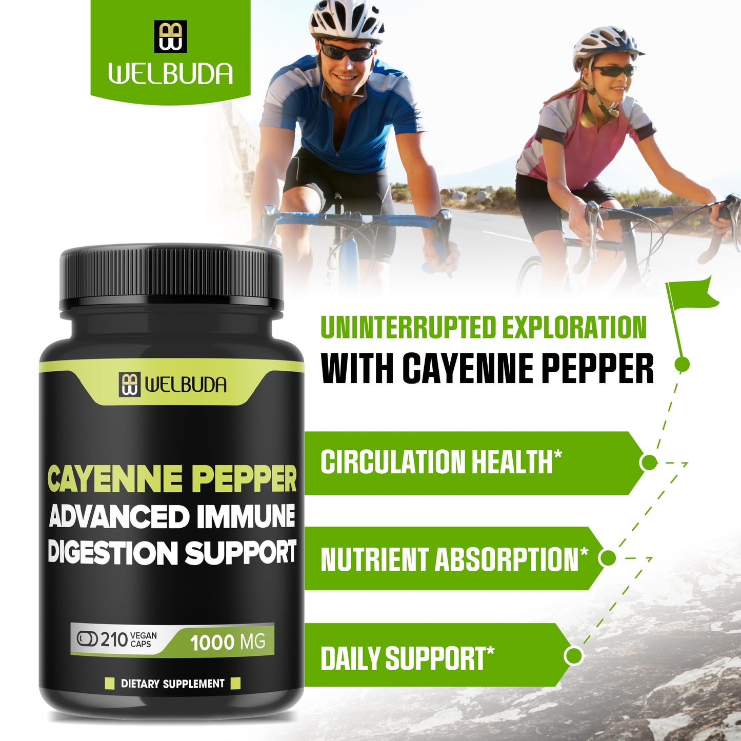WELBUDA Cayenne Pepper Extract 10:1 Capsule with Berberine HCI, Garlic, Olive Leaf & More, 210 Count