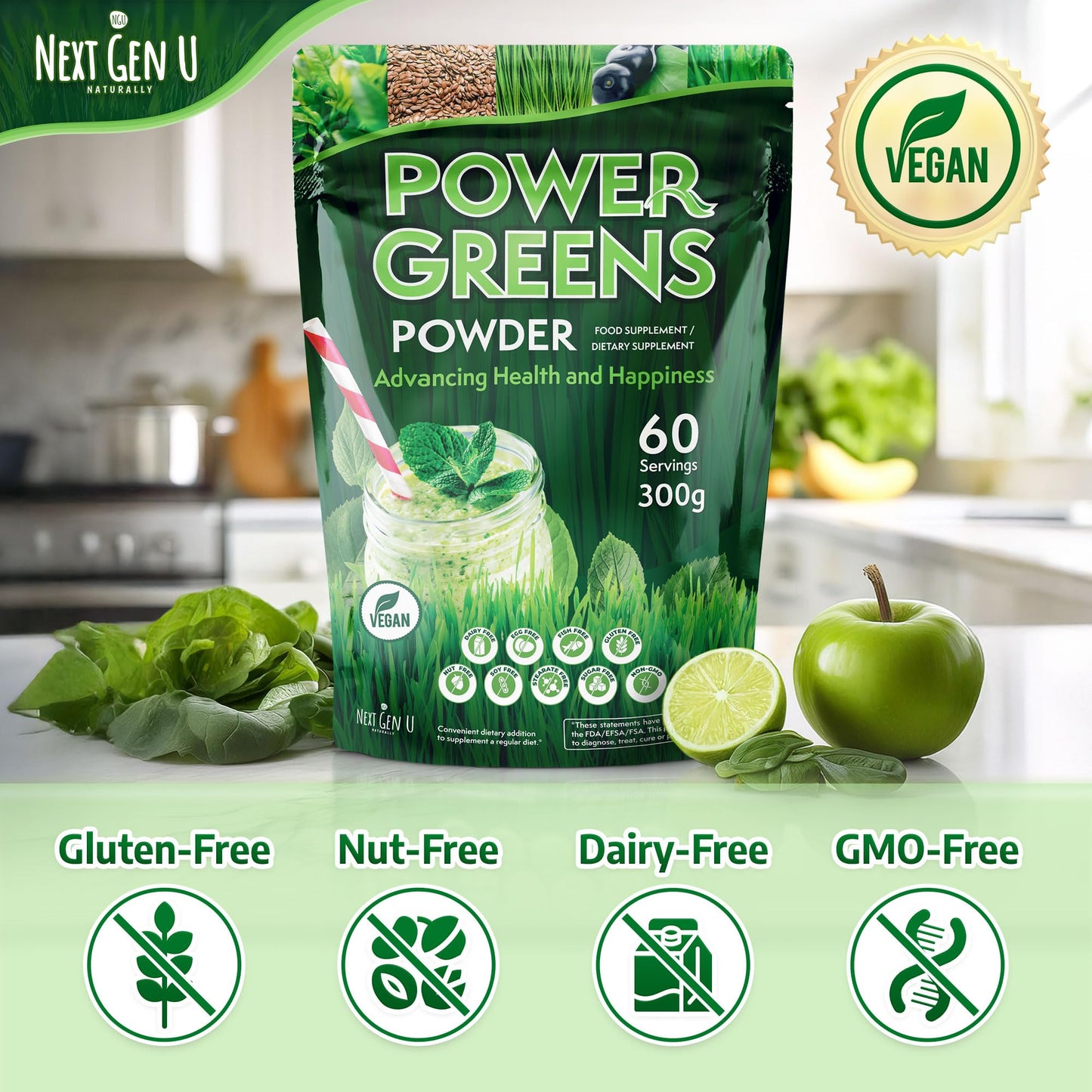 NGU Next Gen U Super Greens Powder 10.6 oz