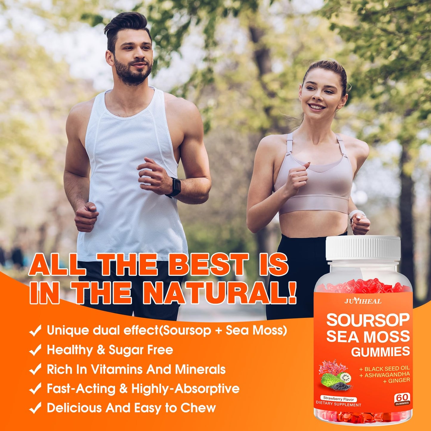 JUYIHEAL Soursop Graviola with Sea Moss Gummies, 10-in-1 Soursop Gummies with Vitamin C, Zinc for Immunity and Antioxidant, 60 Capsules