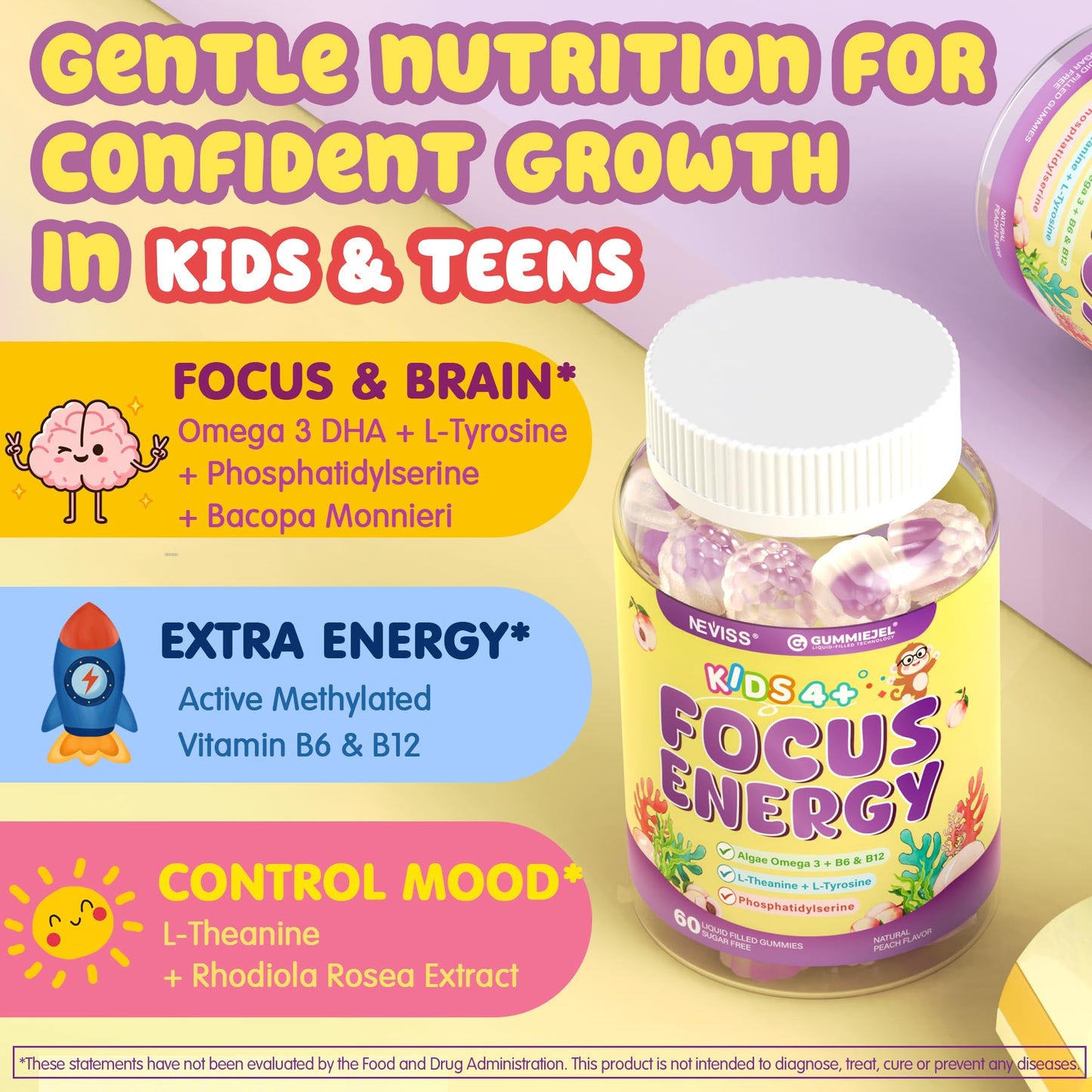NEVISS Kids Focus Gummies 60 Count