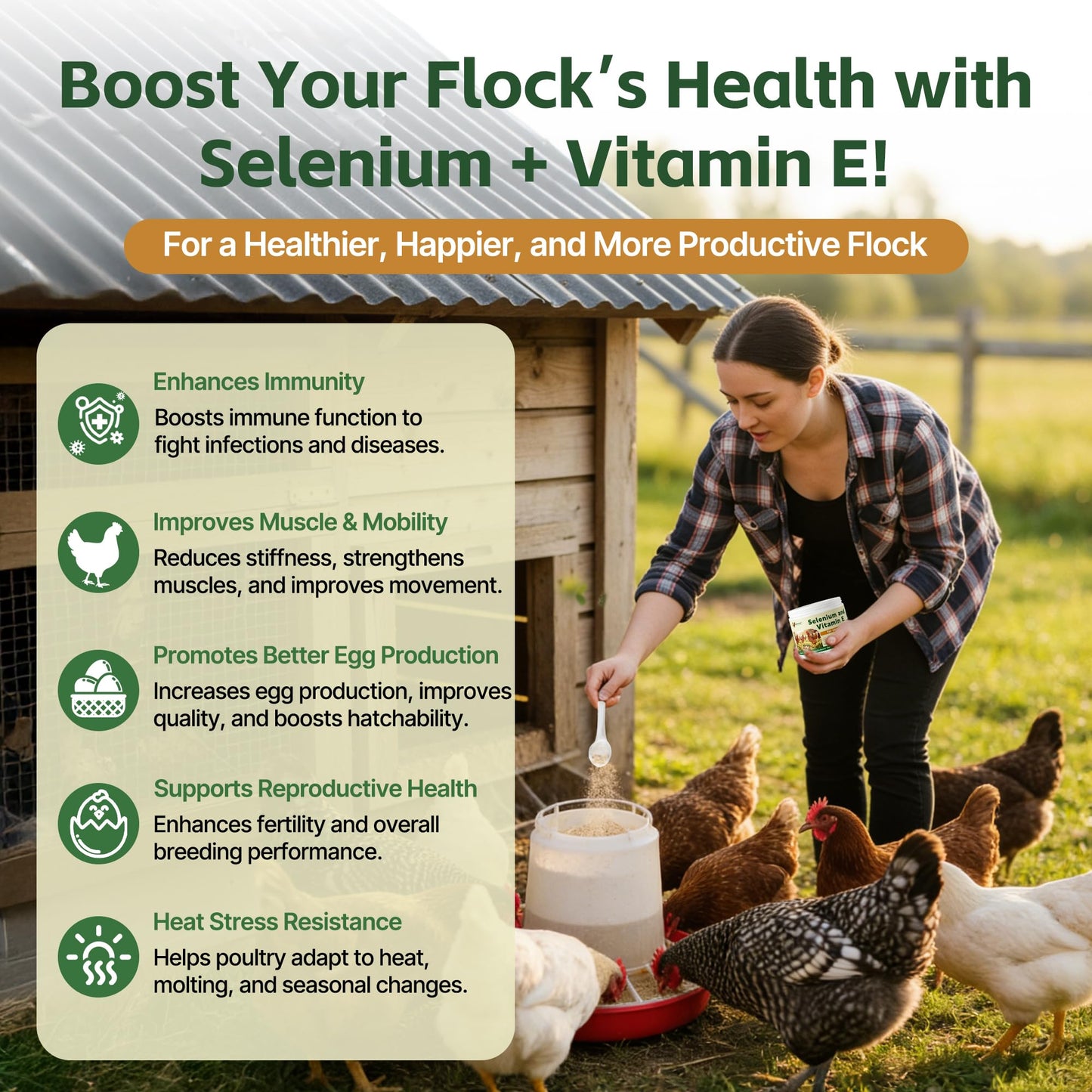 Qanoreth Selenium and Vitamin E Powder for Chickens, 1 Unit