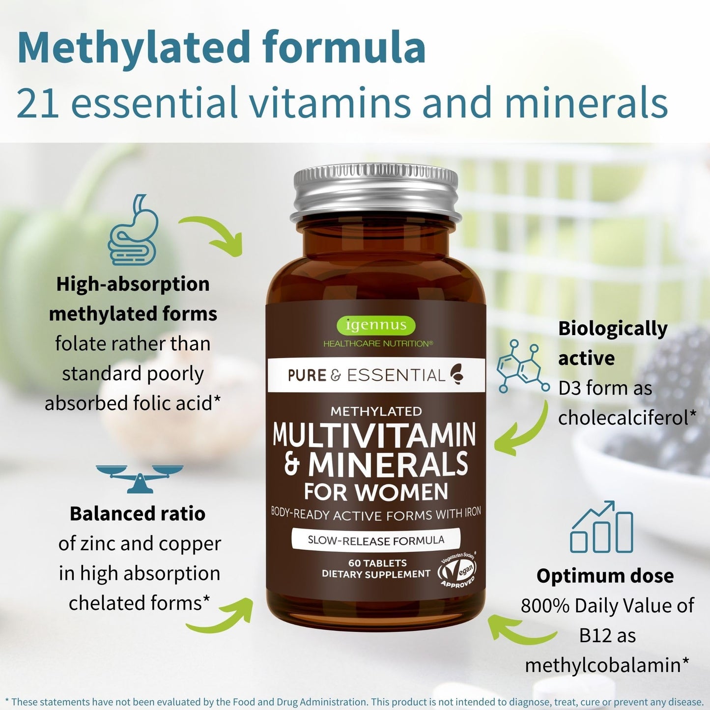 Igennus Healthcare Nutrition Methylated Multivitamin for Men & Women Tablet, 120 Count