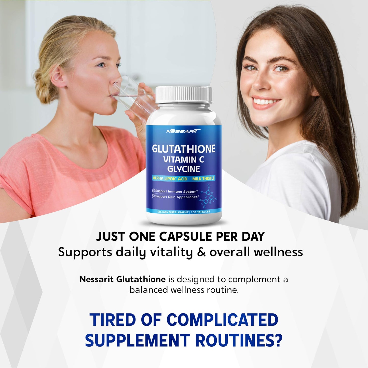 NESSARIT Glutathione, Vitamin C, Glycine, Alpha Lipoic Acid & Milk Thistle – Support Immunity & Radiant Skin, 150 Capsules
