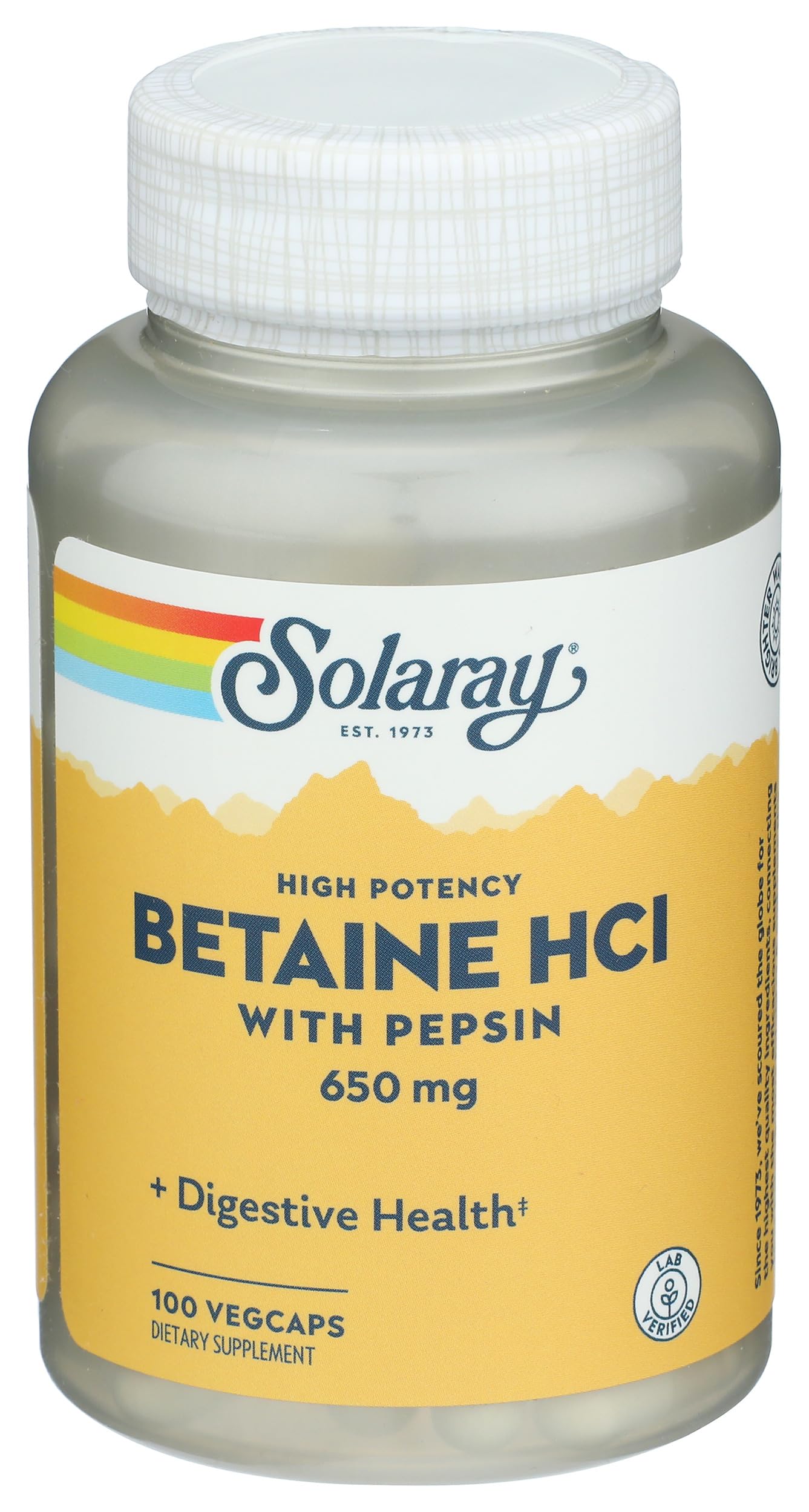 Solaray HCl Pepsin High Potency 650 mg Capsules, 100 Count