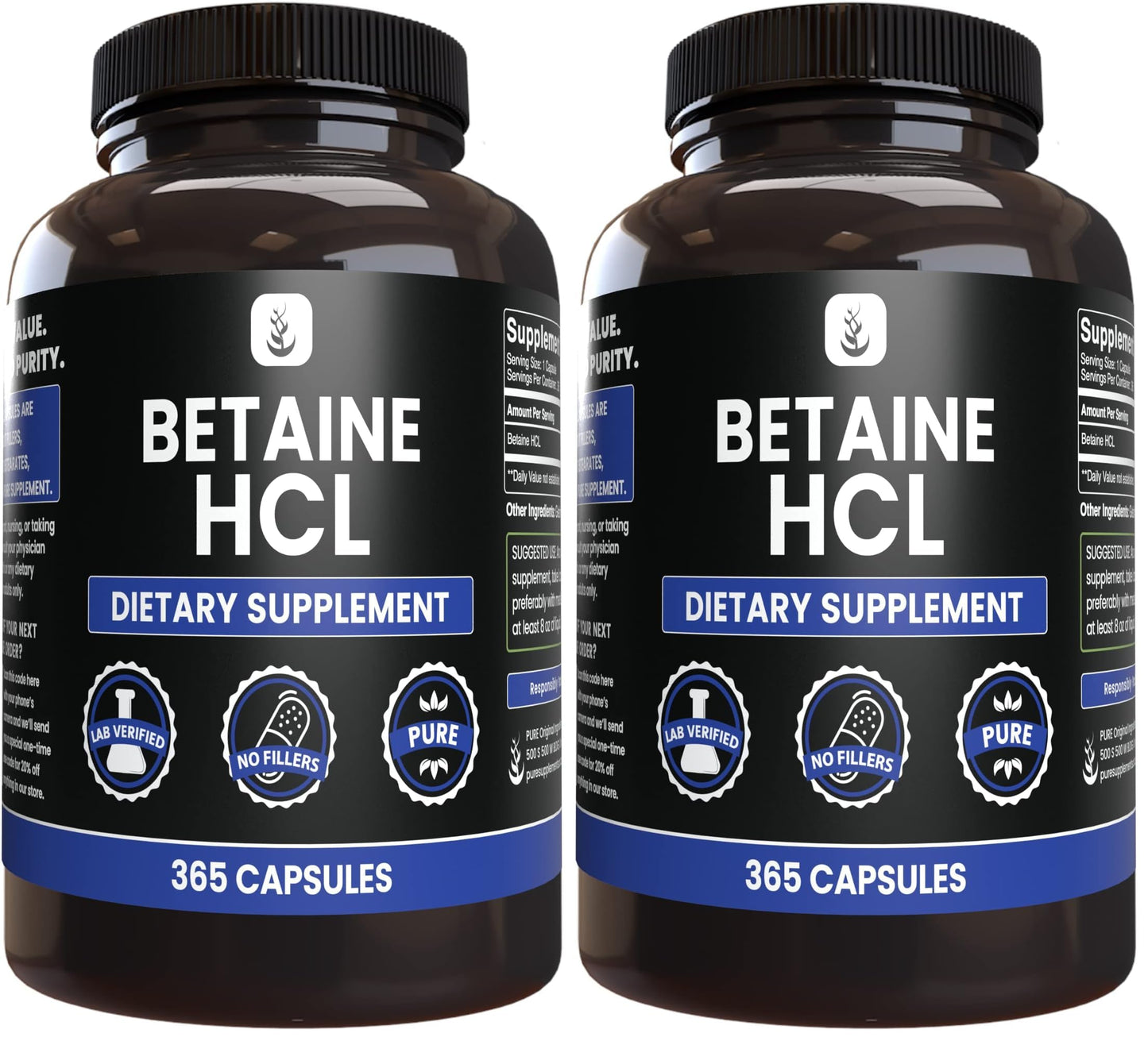 PURE ORIGINAL INGREDIENTS Betaine HCl Capsules 730