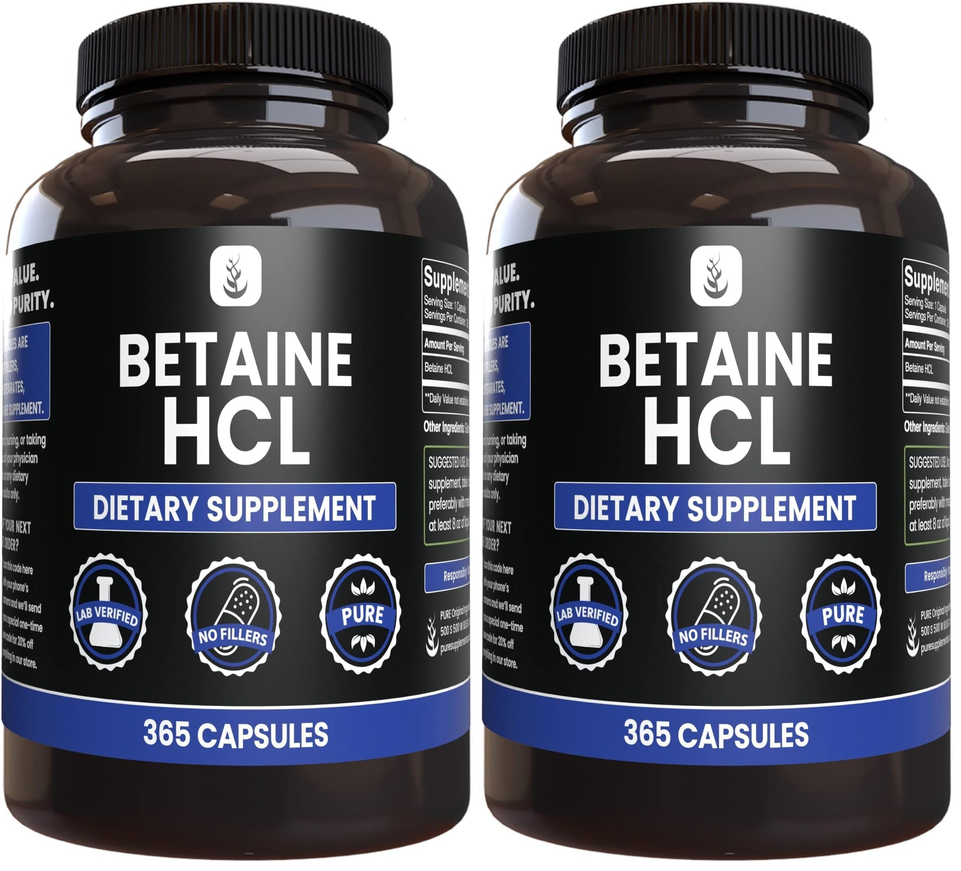 PURE ORIGINAL INGREDIENTS Betaine HCl Capsules 730