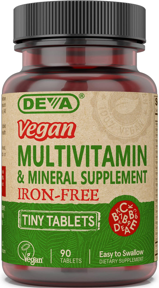 DEVA Vegan Multivitamin and Mineral Supplement Iron-Free - with Vitamins A, C, D, E, B Complex, High-Potency Formulation for Daily Health and Wellness, 90 Tablets
