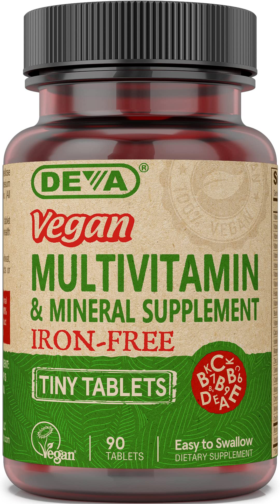 DEVA Vegan Multivitamin and Mineral Supplement Iron-Free Tablets, 90 Count