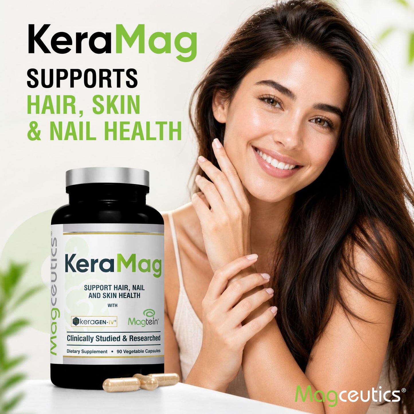 Magceutics KeraMag – Hair, Skin & Nails Support with Digestible Functional Keratin (KeraGEN-IV) & Magtein Magnesium L-Threonate – Clinically Studied, 90 Capsules