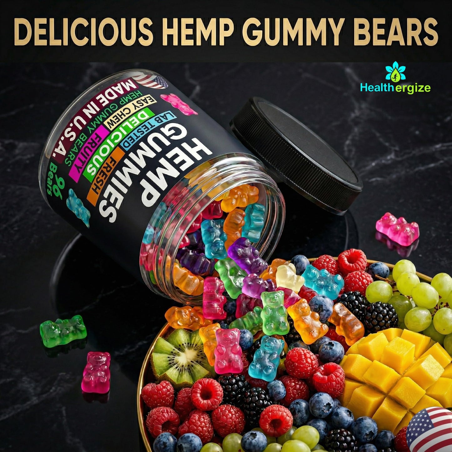 Healthergize Hemp Gummies for Sleep, Calm Relaxing Night Support, Sleep Aid for Adults Chewable 96 Count
