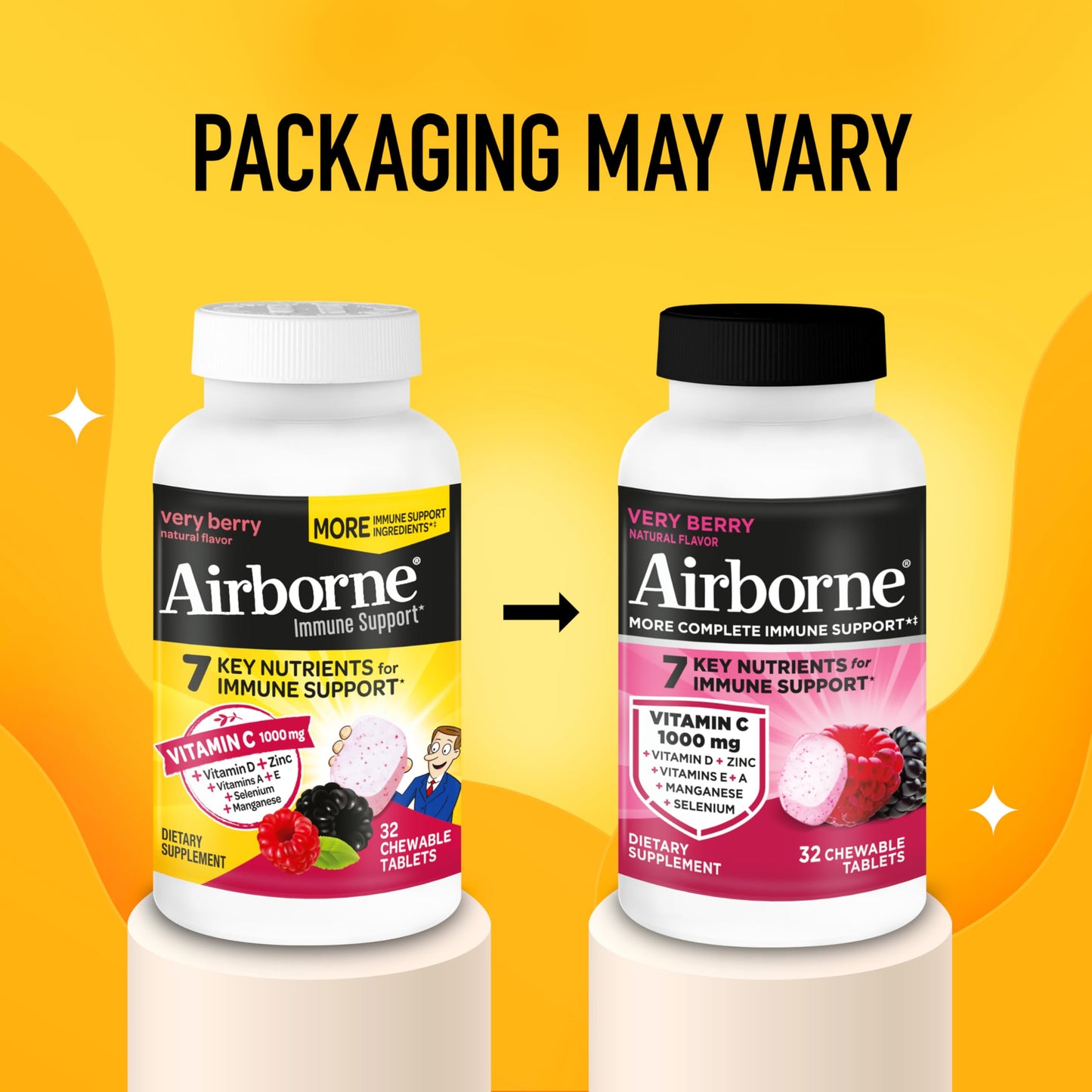 Airborne Very Berry Immune Support Tablets with 1000mg Vitamin C, 32 Count