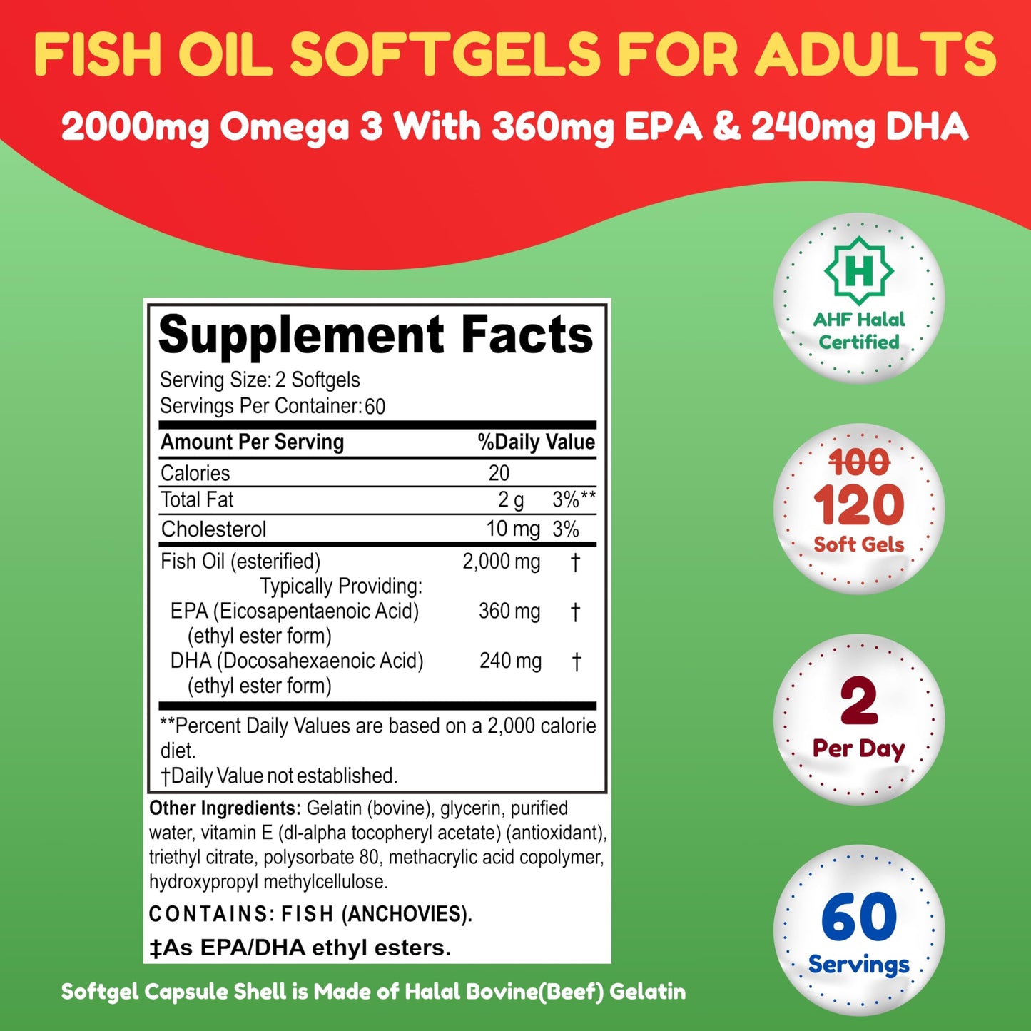 SHIFAA NUTRITION Omega 3 Fish Oil 2000mg Softgels 120