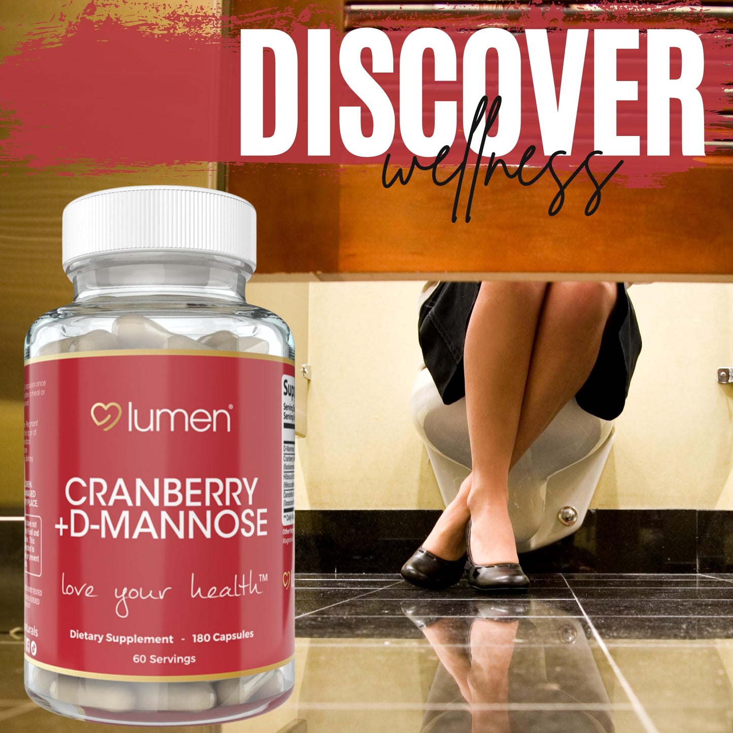 Lumen Naturals Cranberry + D-Mannose for Women - Cranberry, D-Mannose, Hibiscus, Dandelion Extract Blend Capsule, 180 Count
