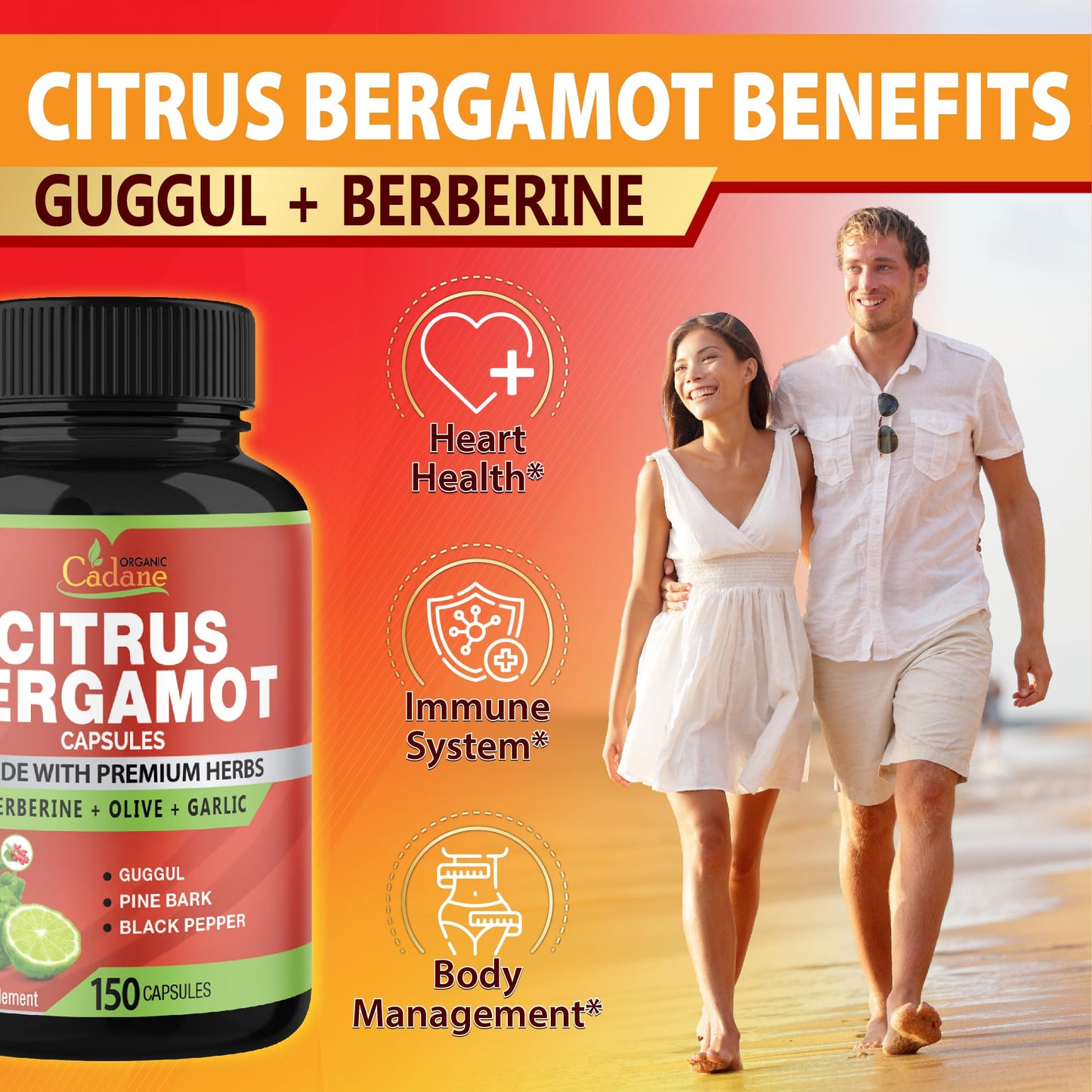 Organic Cadane Citrus Bergamot Supplement Capsules 150 Count