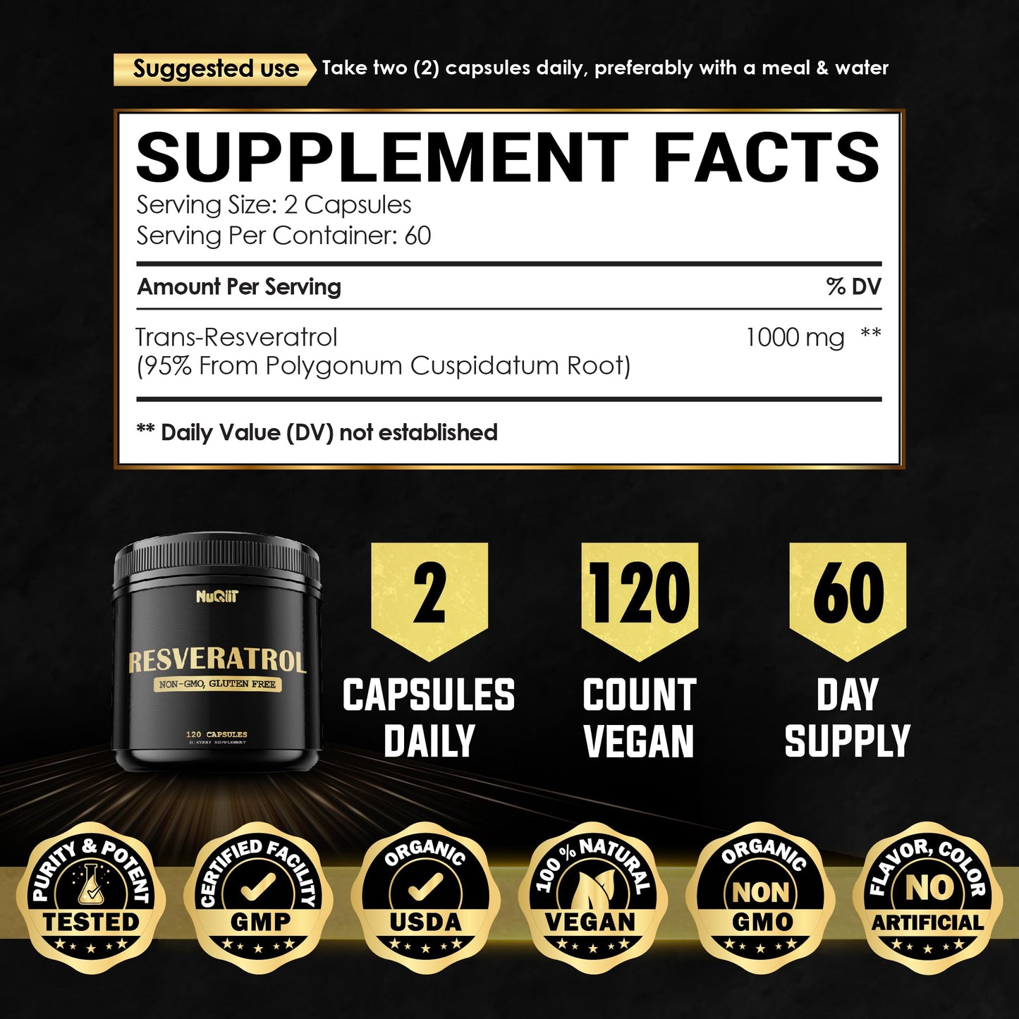 NUQIIT Trans Resveratrol 1000mg Capsule, 120 Count