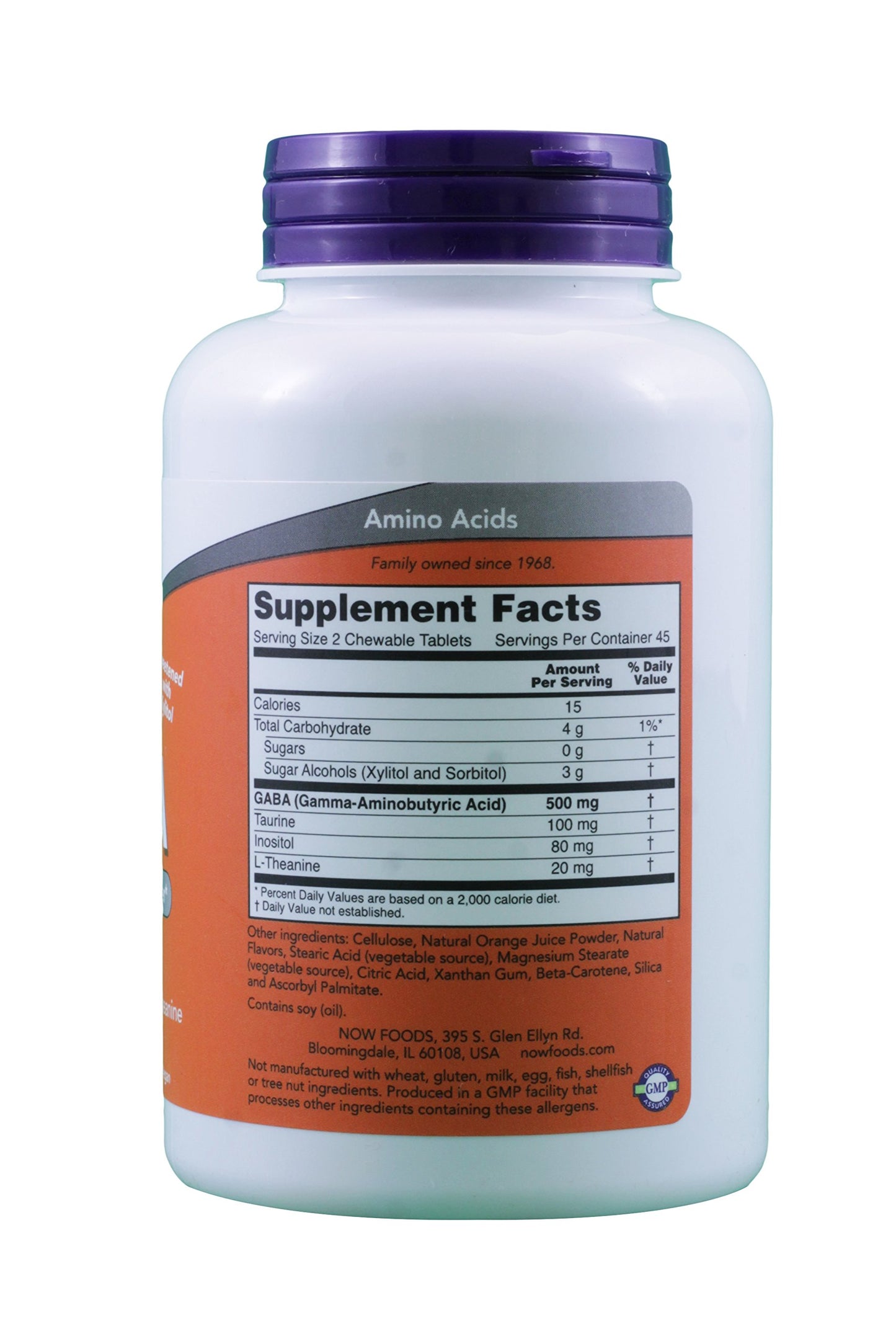 NOW Foods GABA 250mg Orange Flavor Chewable Tablets, 90 Count