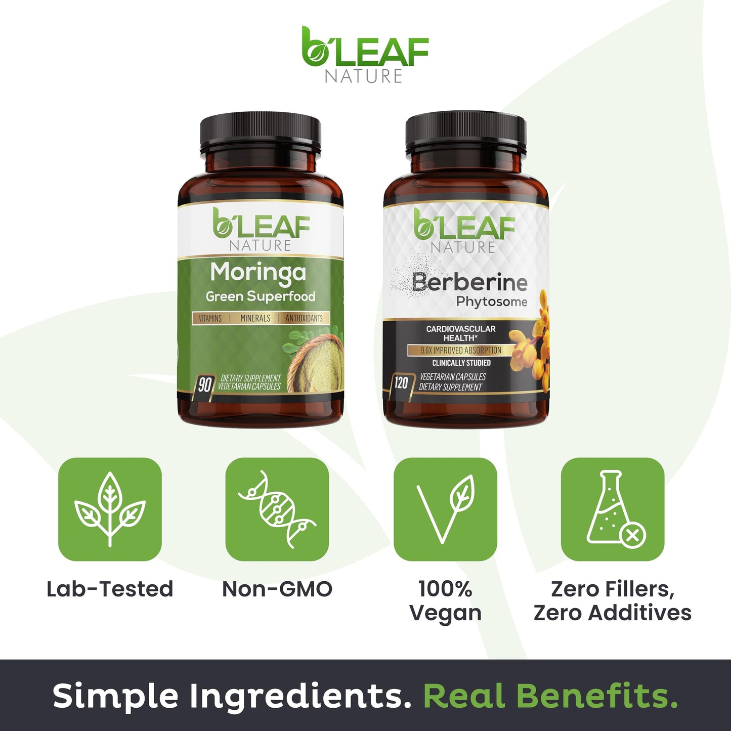 B'LEAF NATURE Moringa & Berberine Bundle, 210 Capsules